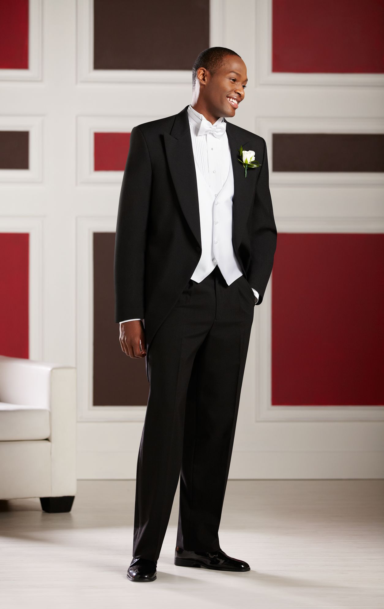 Joseph & Feiss Black One-Button Peak Lapel Cutaway