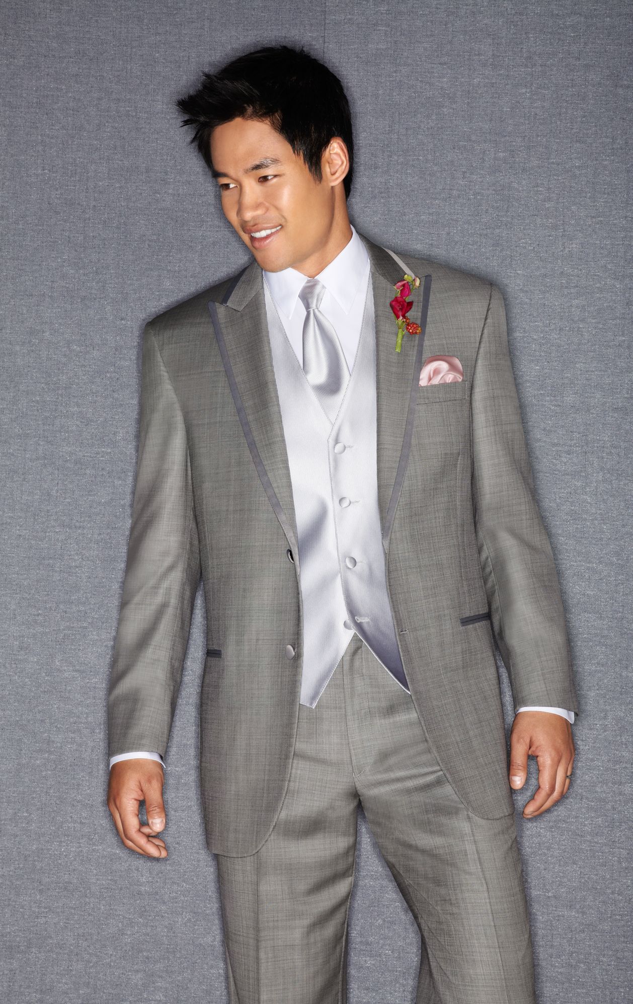 Calvin Klein Two-Button Gray Super 110s Peak Lapel