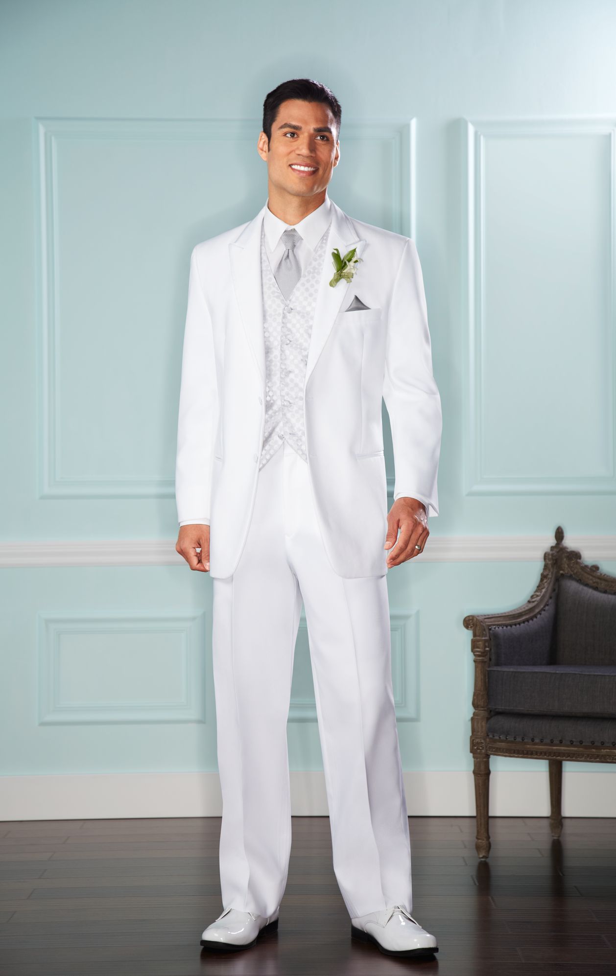 Pronto Uomo White Two-Button Satin Edge Peak Lapel