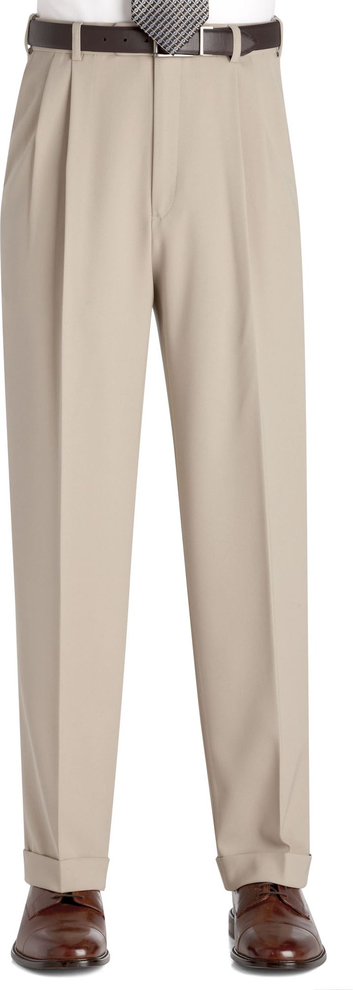 Austin Reed Tan Pleated Regular Rise Cotton Blend Slacks