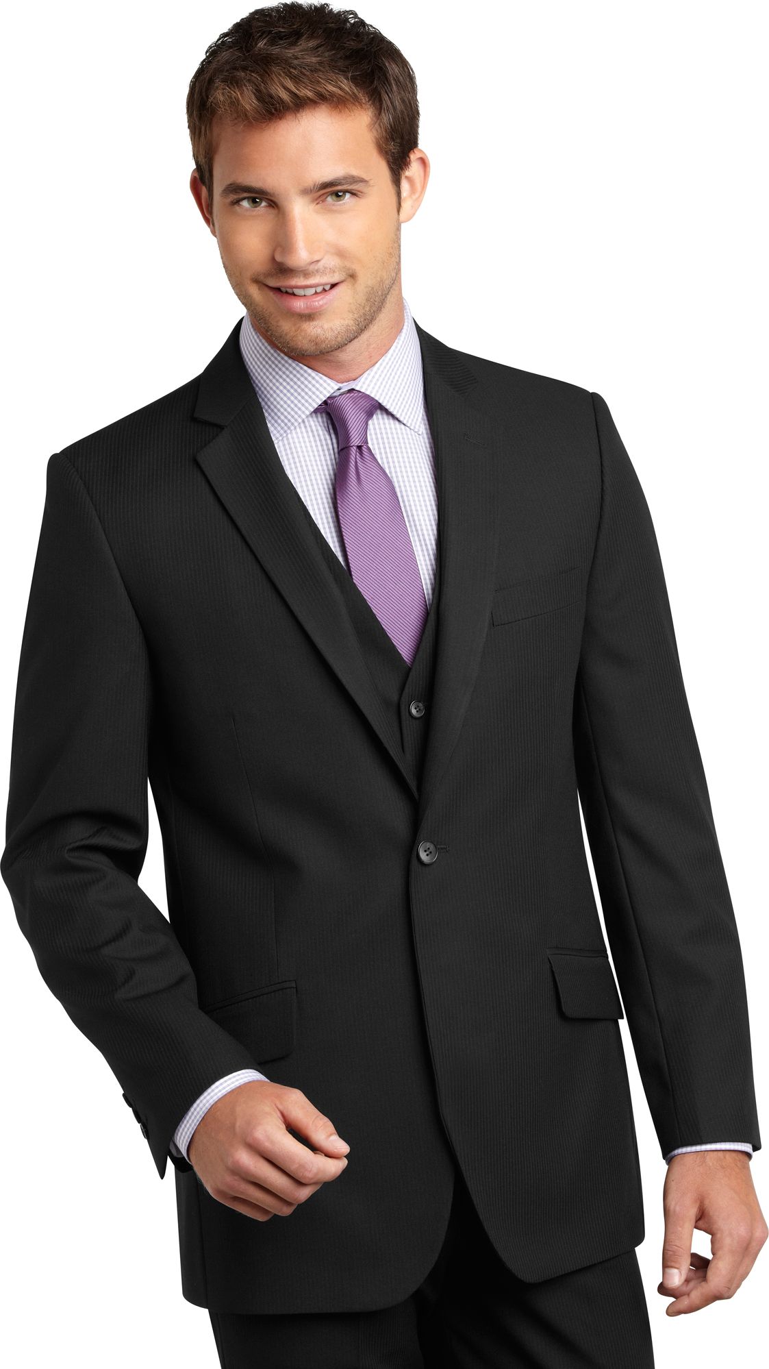 English Laundry Black Multistripe Modern Fit Vested Suit
