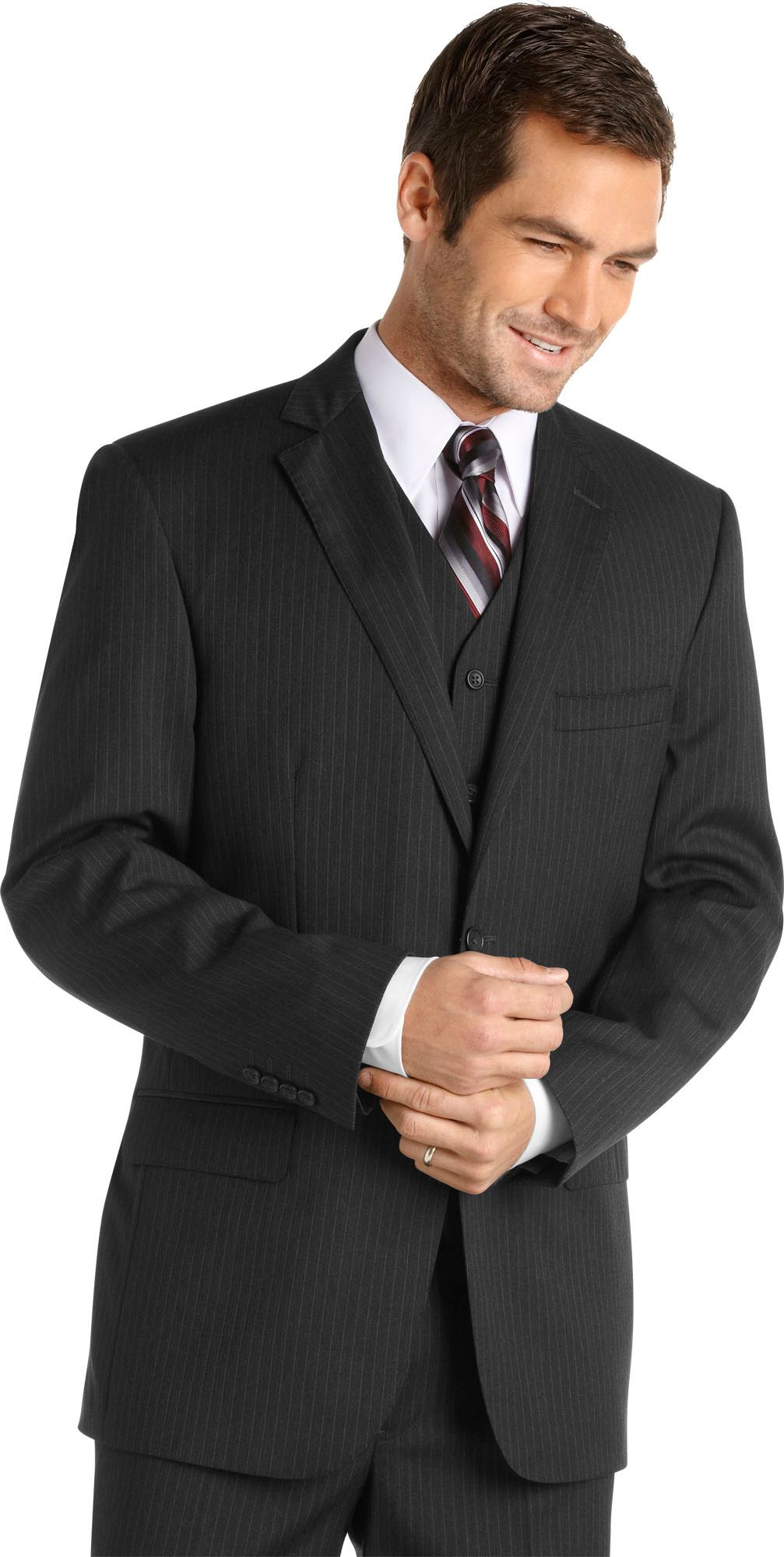 Pronto Uomo Platinum Vested Suit, Charcoal Stripe