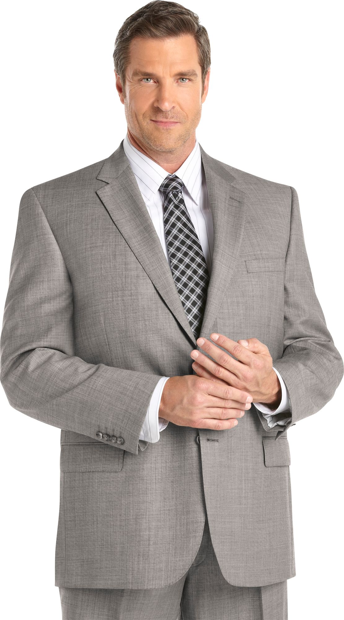 Pronto Uomo Platinum Portly Suit, Black And White Sharkskin