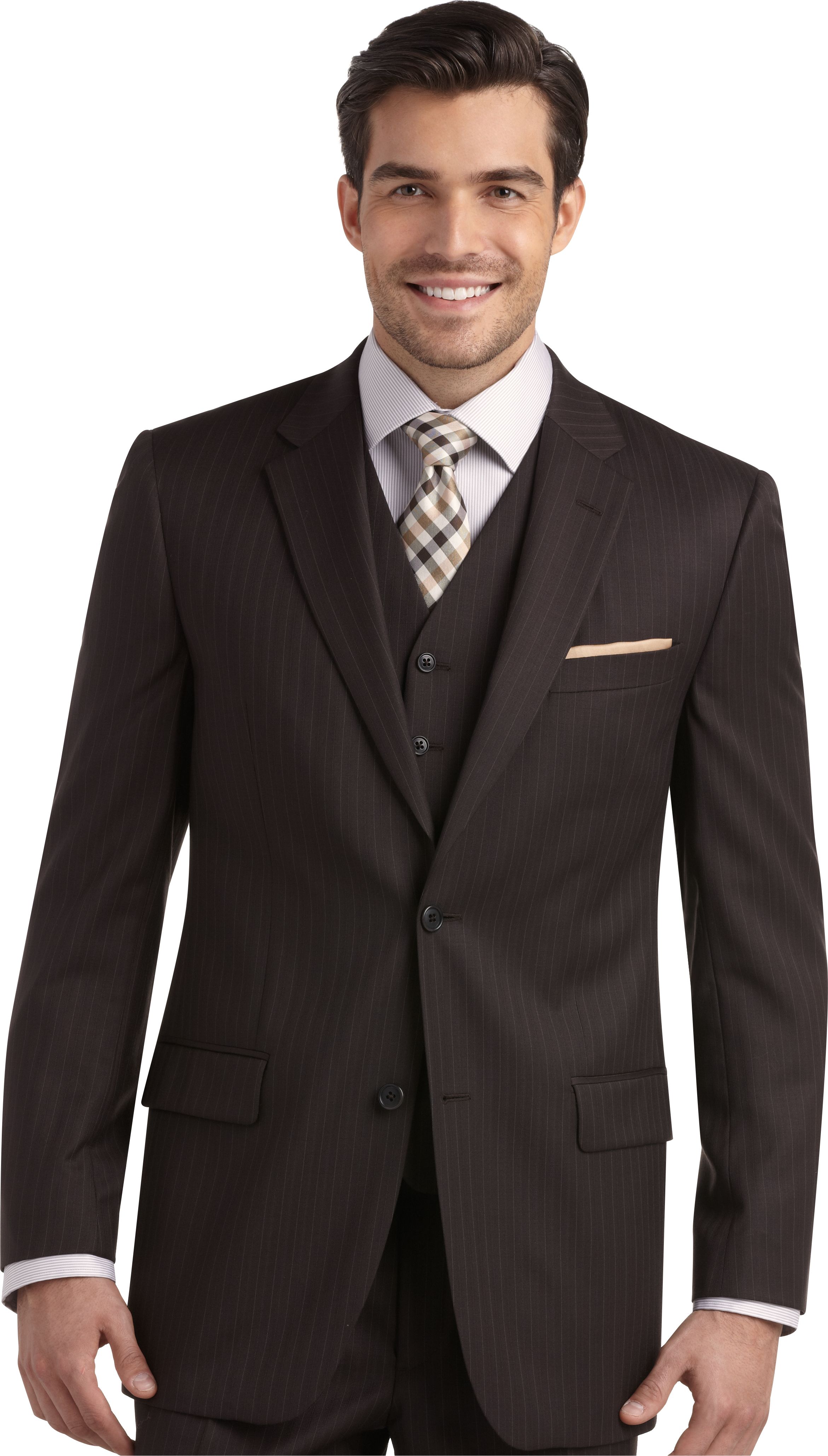 Joseph & Feiss Gold Vested Suit Brown Stripe
