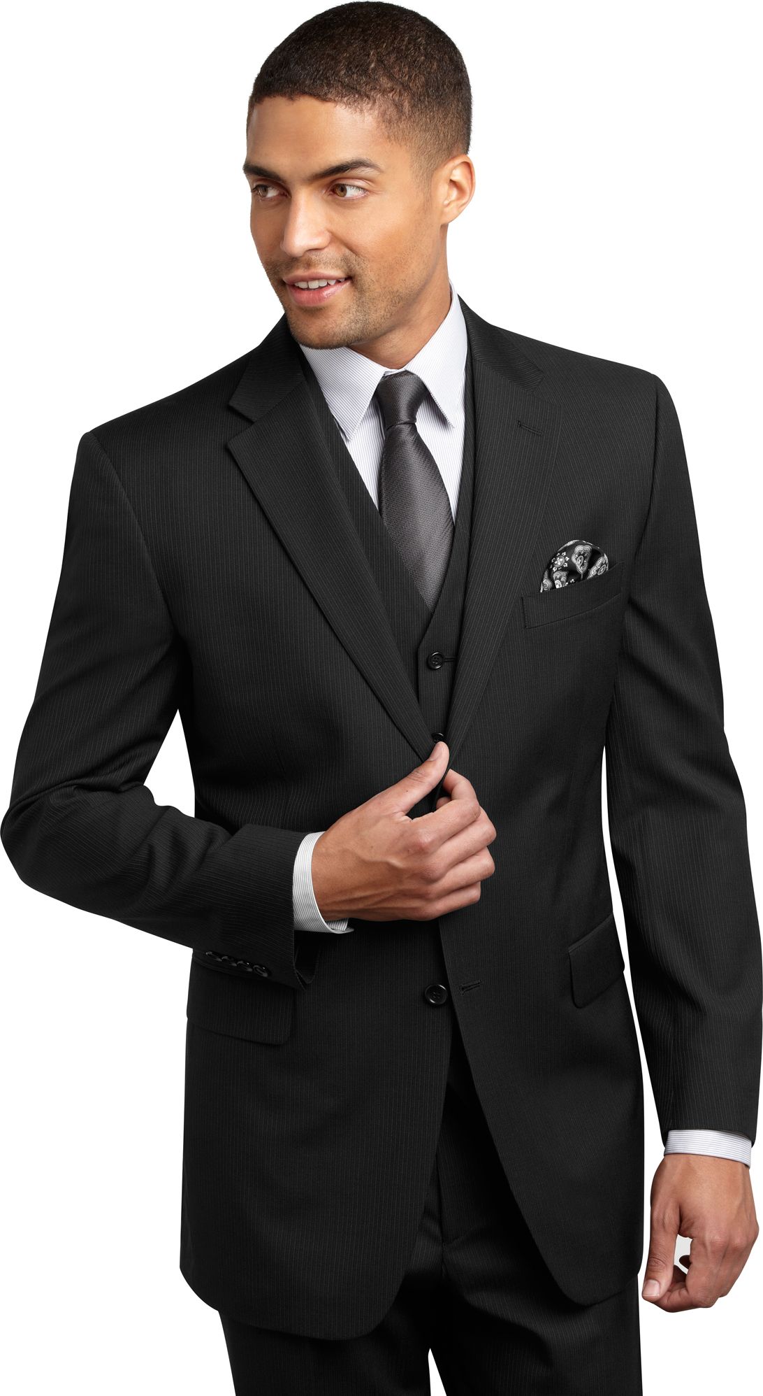 Jones New York Black Multistripe Vested Modern Fit Suit