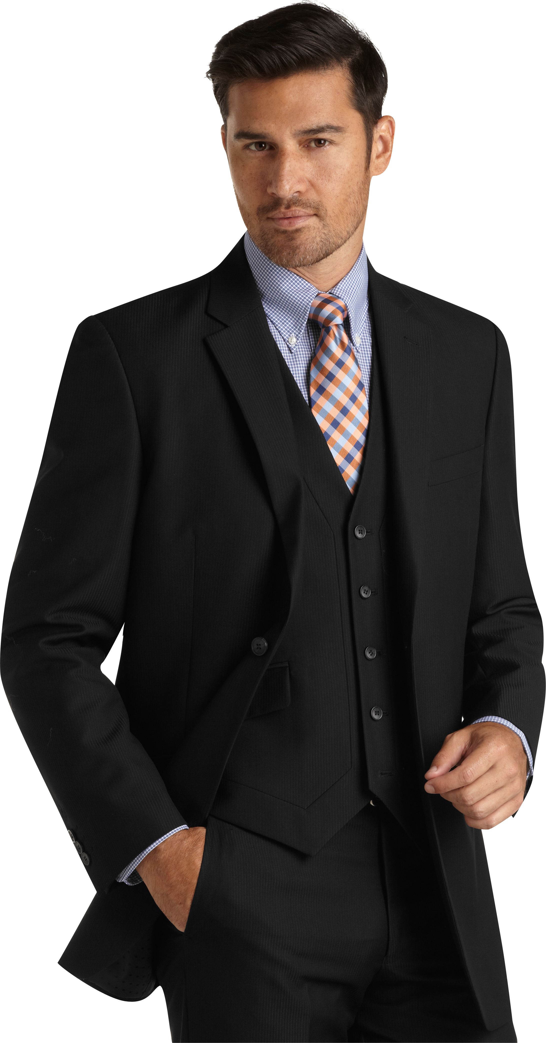 English Laundry Black Tonal Stripe Modern Fit Vested Suit