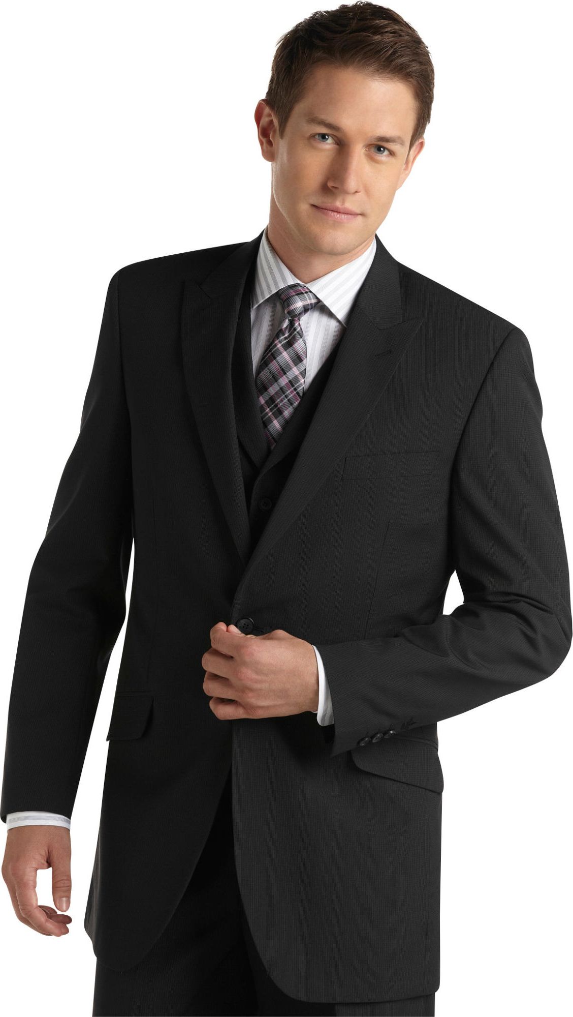 English Laundry Black Stripe Modern Fit Vested Suit