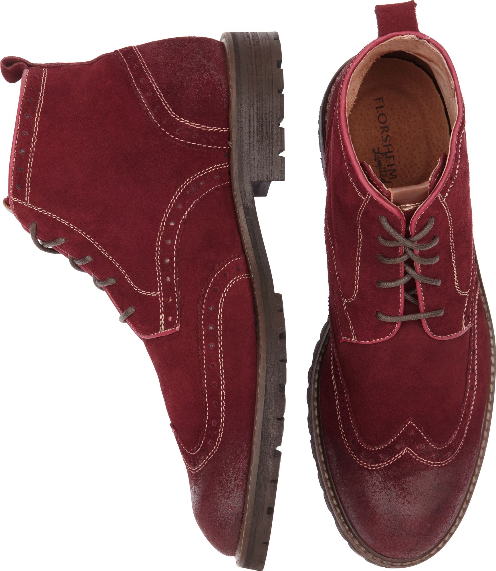 Florsheim Limited Gafney Burgundy Suede Wingtip Boots