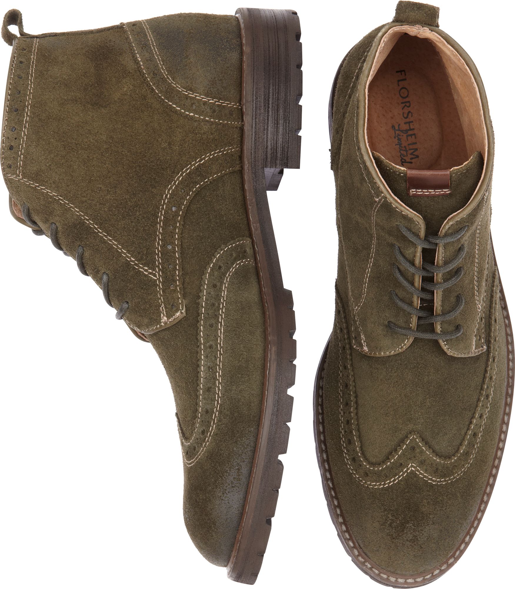 Florsheim Limited Gafney Olive Suede Wingtip Boots