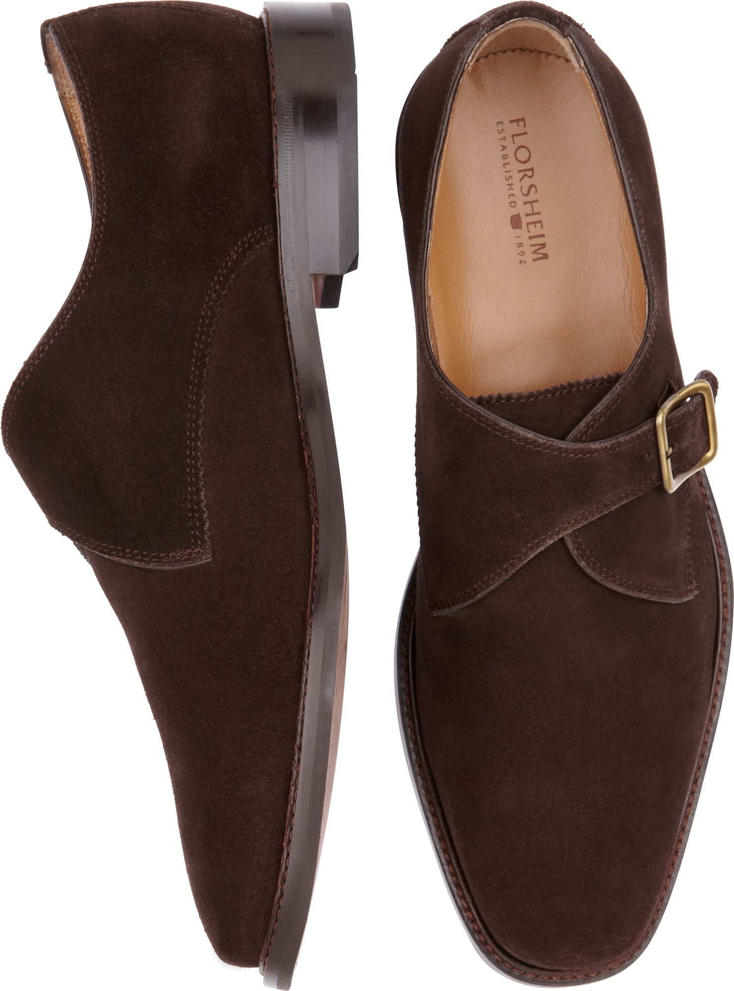 Florsheim Brown Suede Monkstrap Shoes