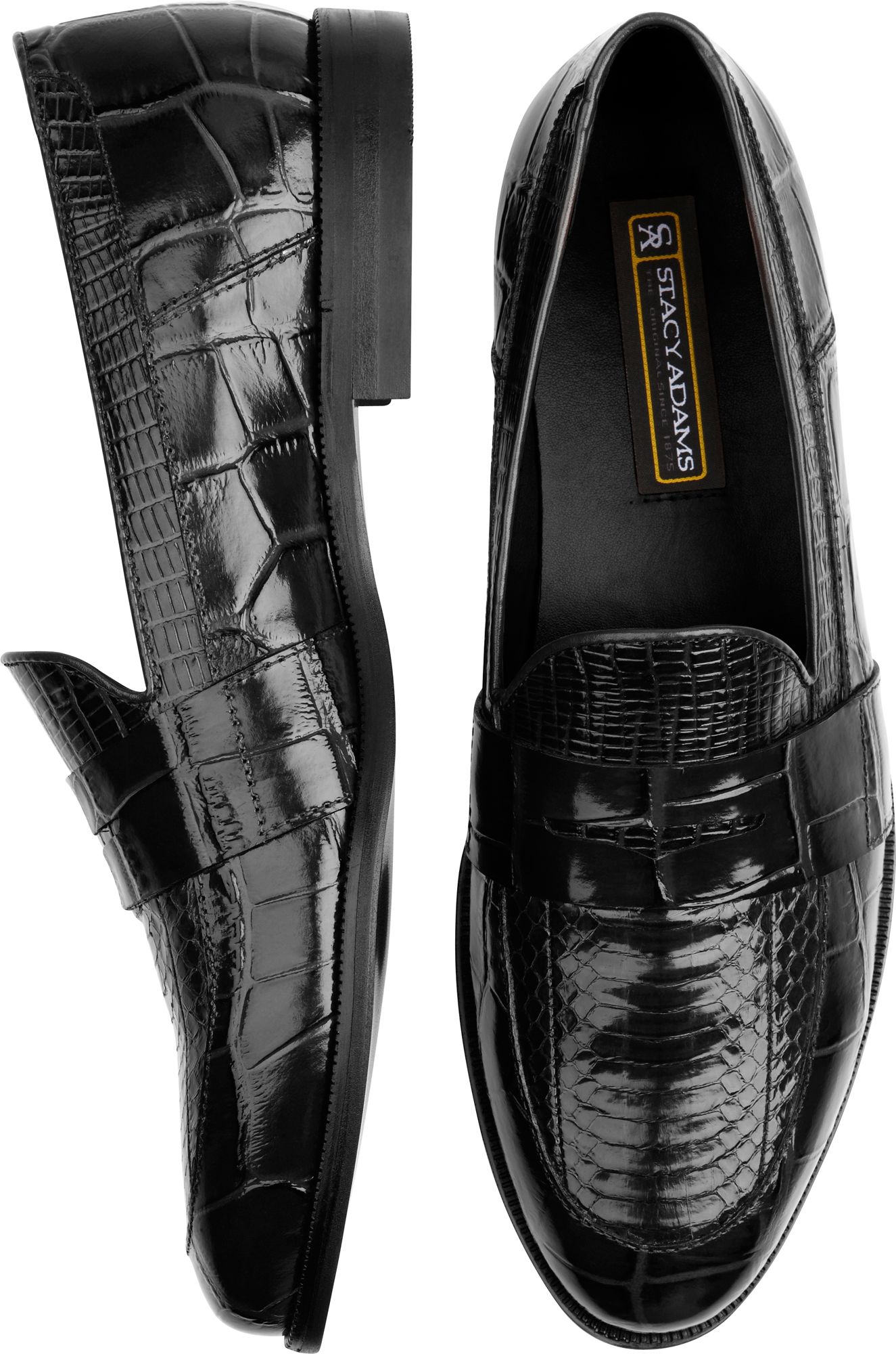 Stacy Adams Black Snakeskin Penny Loafers