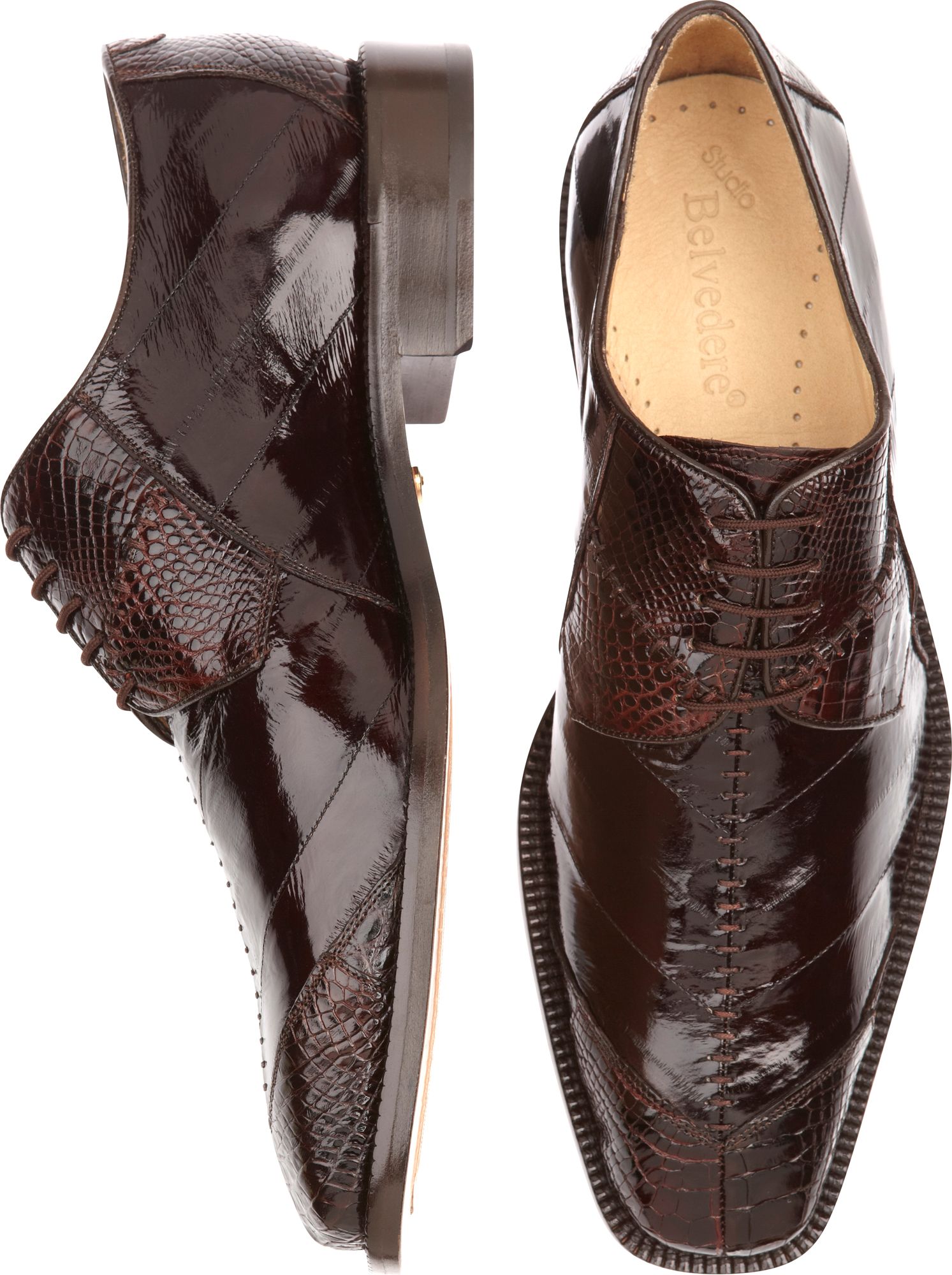 Belvedere Brown Eel and Croc Lace-Up Shoes