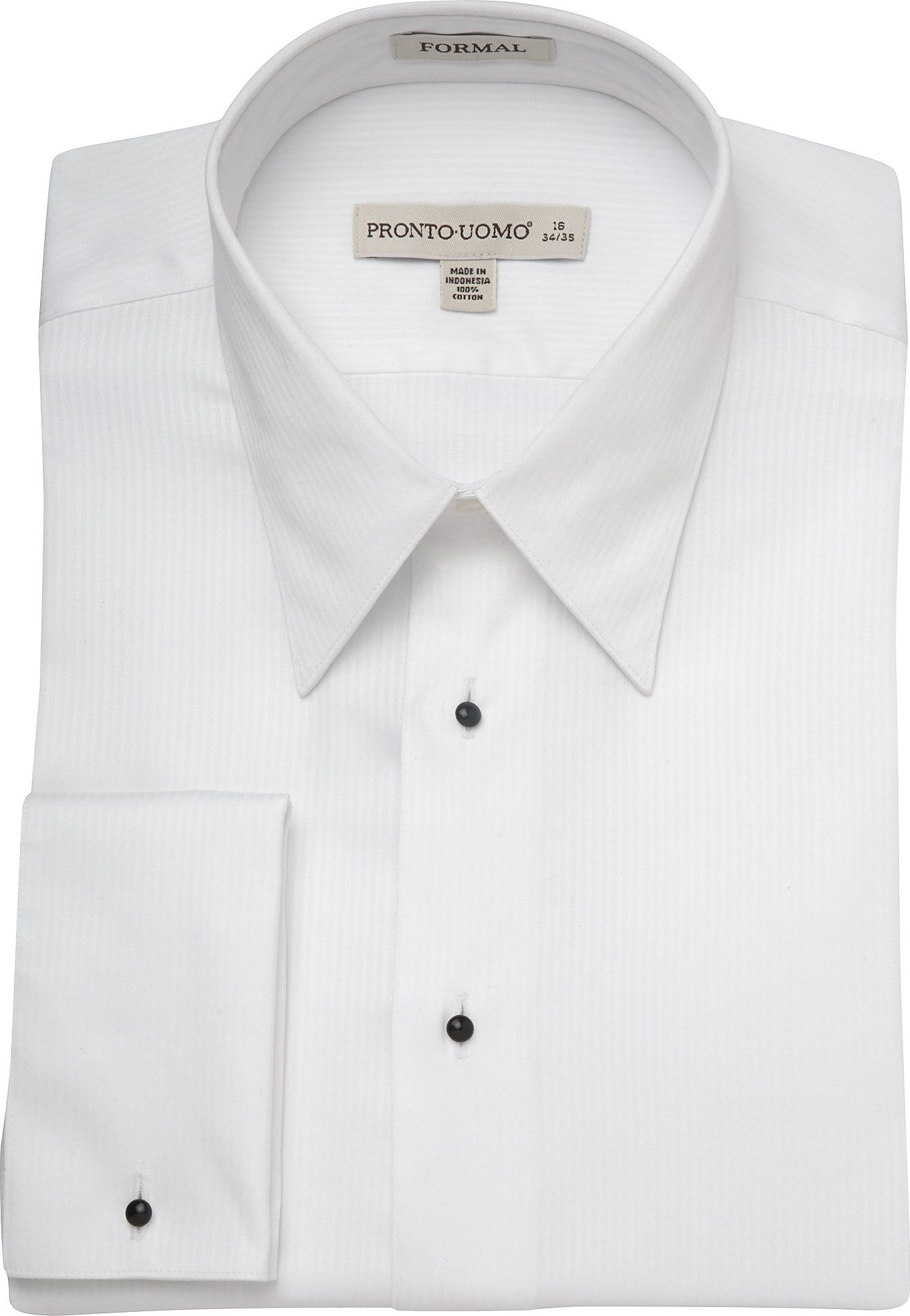 Pronto Uomo White Textured Stripe French Cuff Tuxedo Shirt