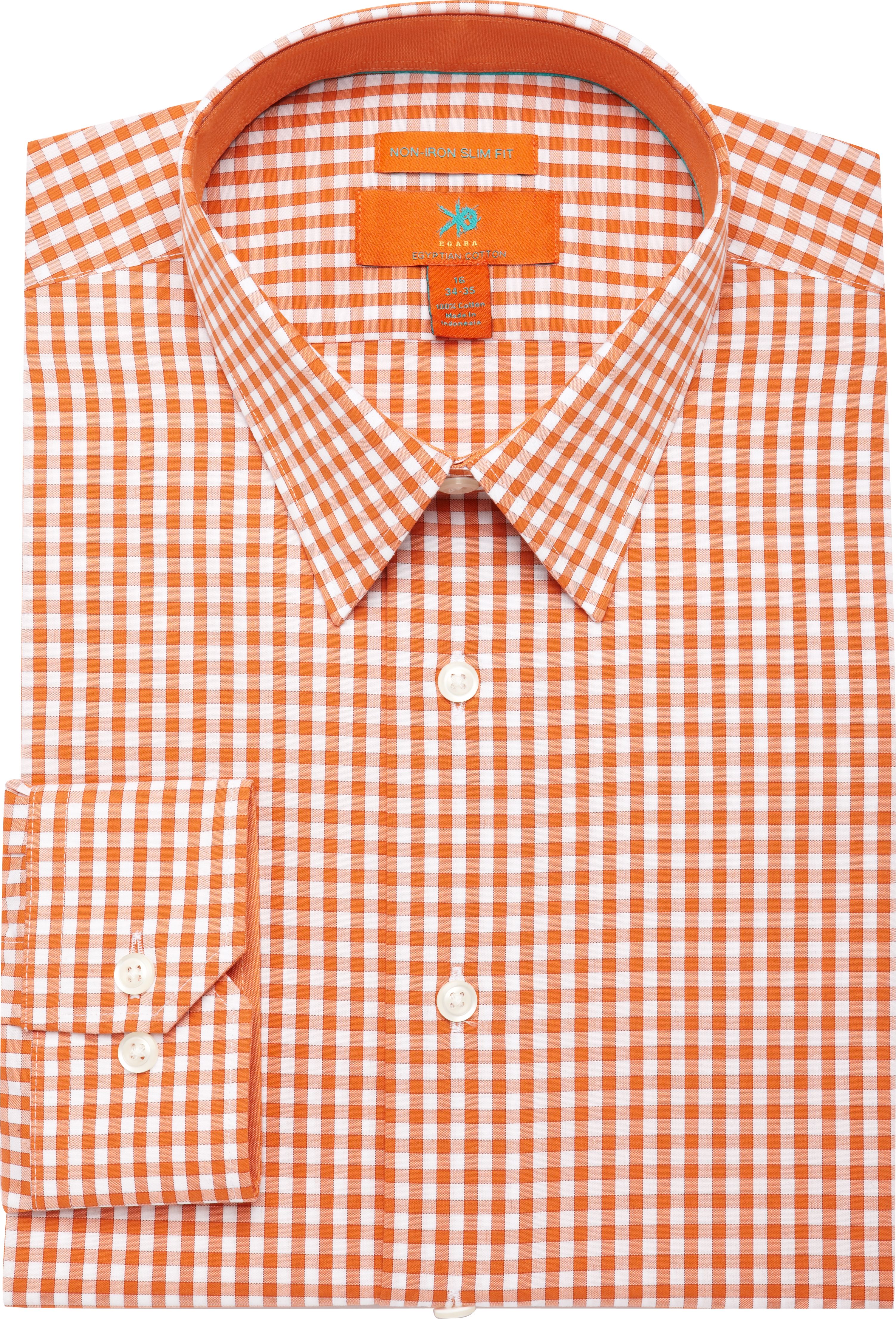 Egara Orange Check Slim Fit Dress Shirt