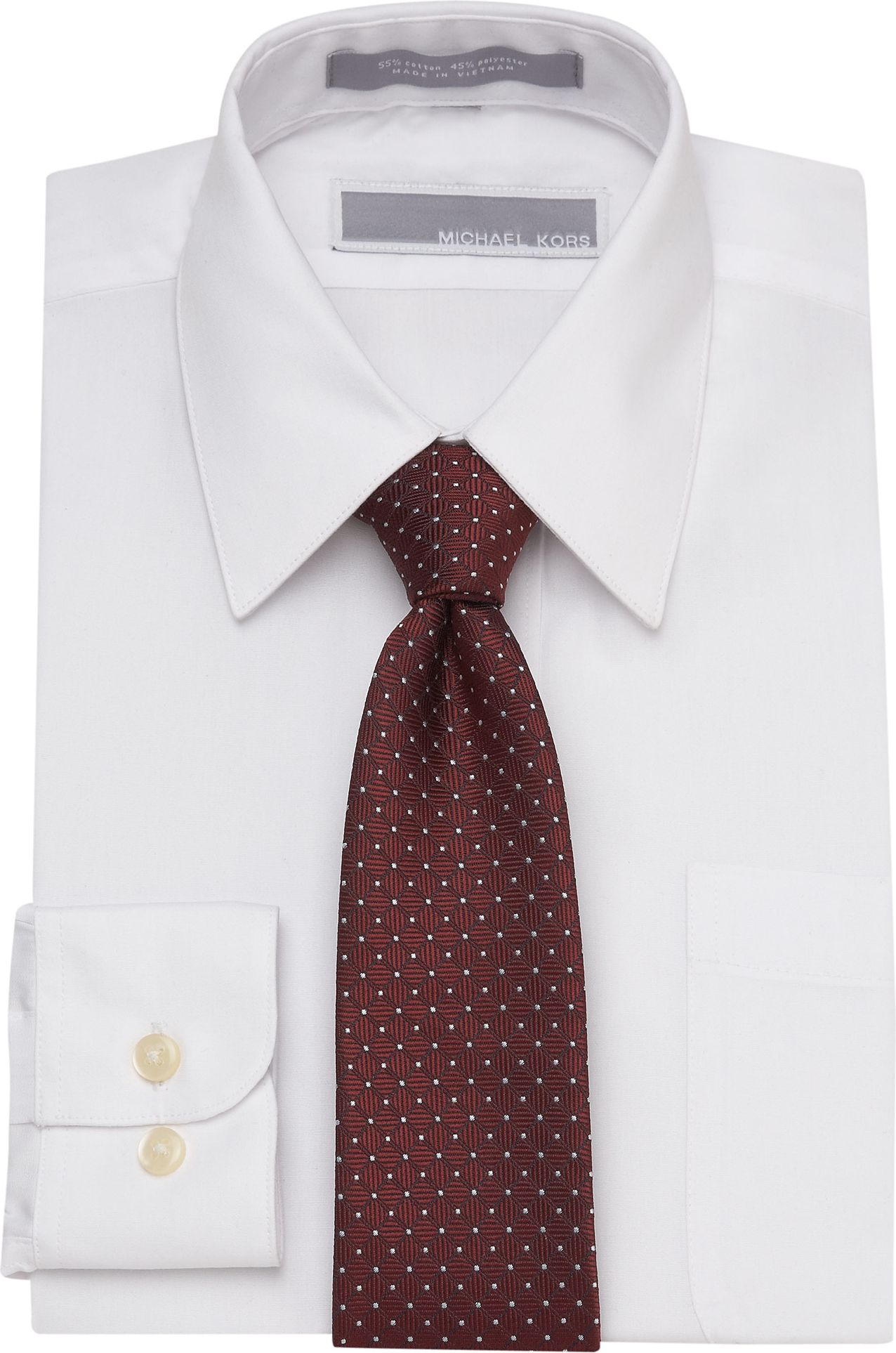 Michael Kors Boys White Shirt with Burgundy/White Dot Tie Combo