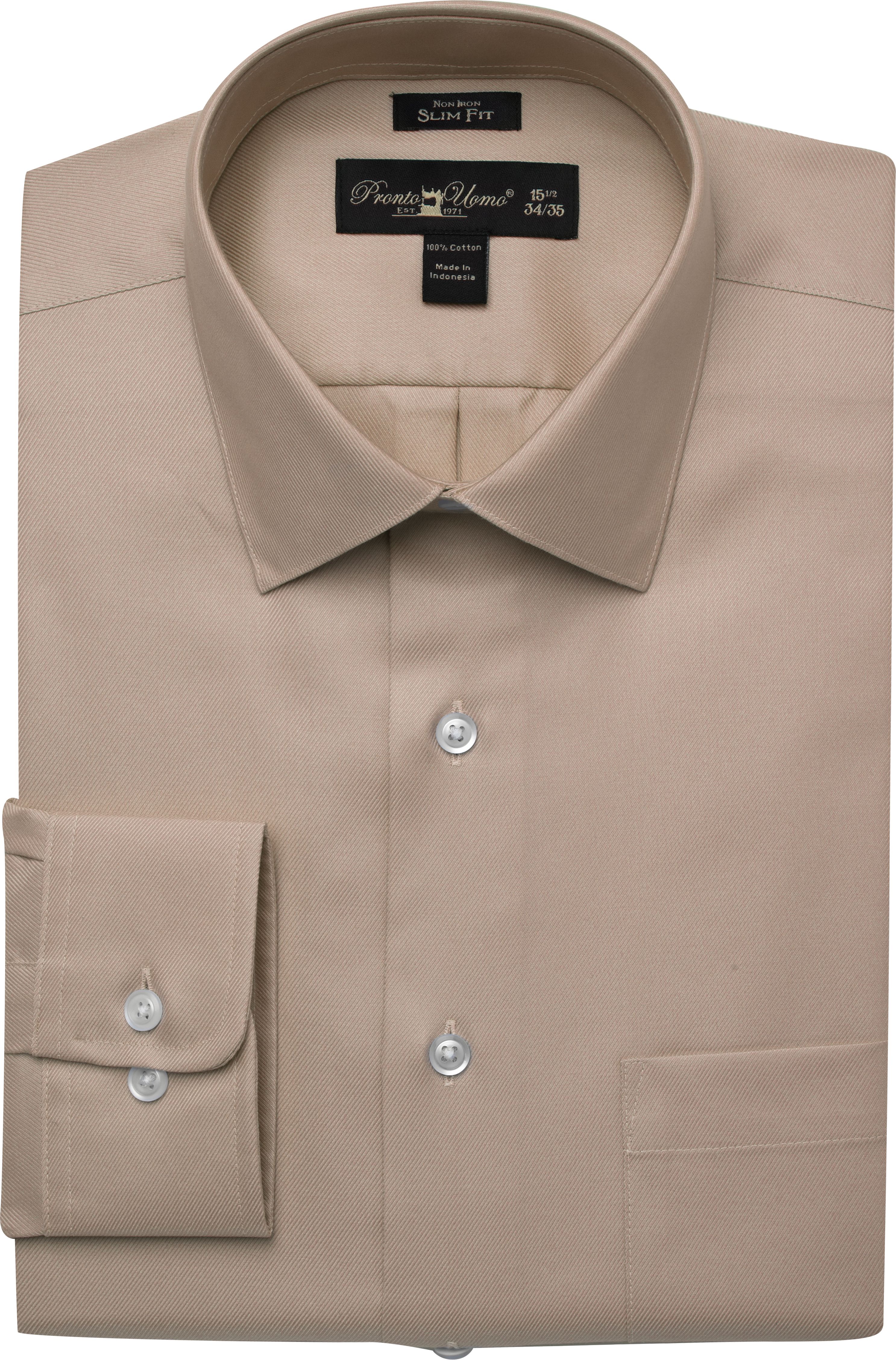 Pronto Uomo Taupe Twill Slim Fit Dress Shirt