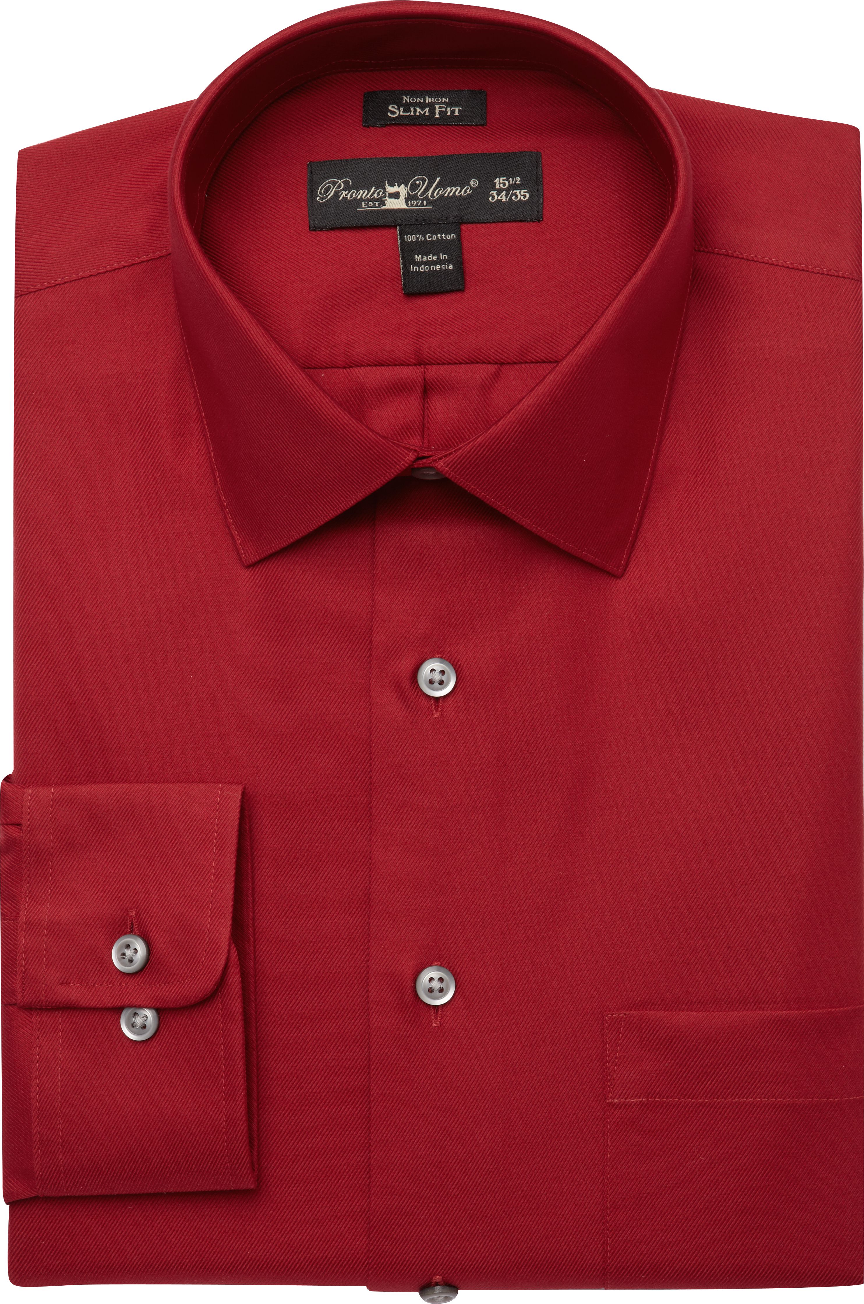Pronto Uomo Red Twill Slim Fit Dress Shirt