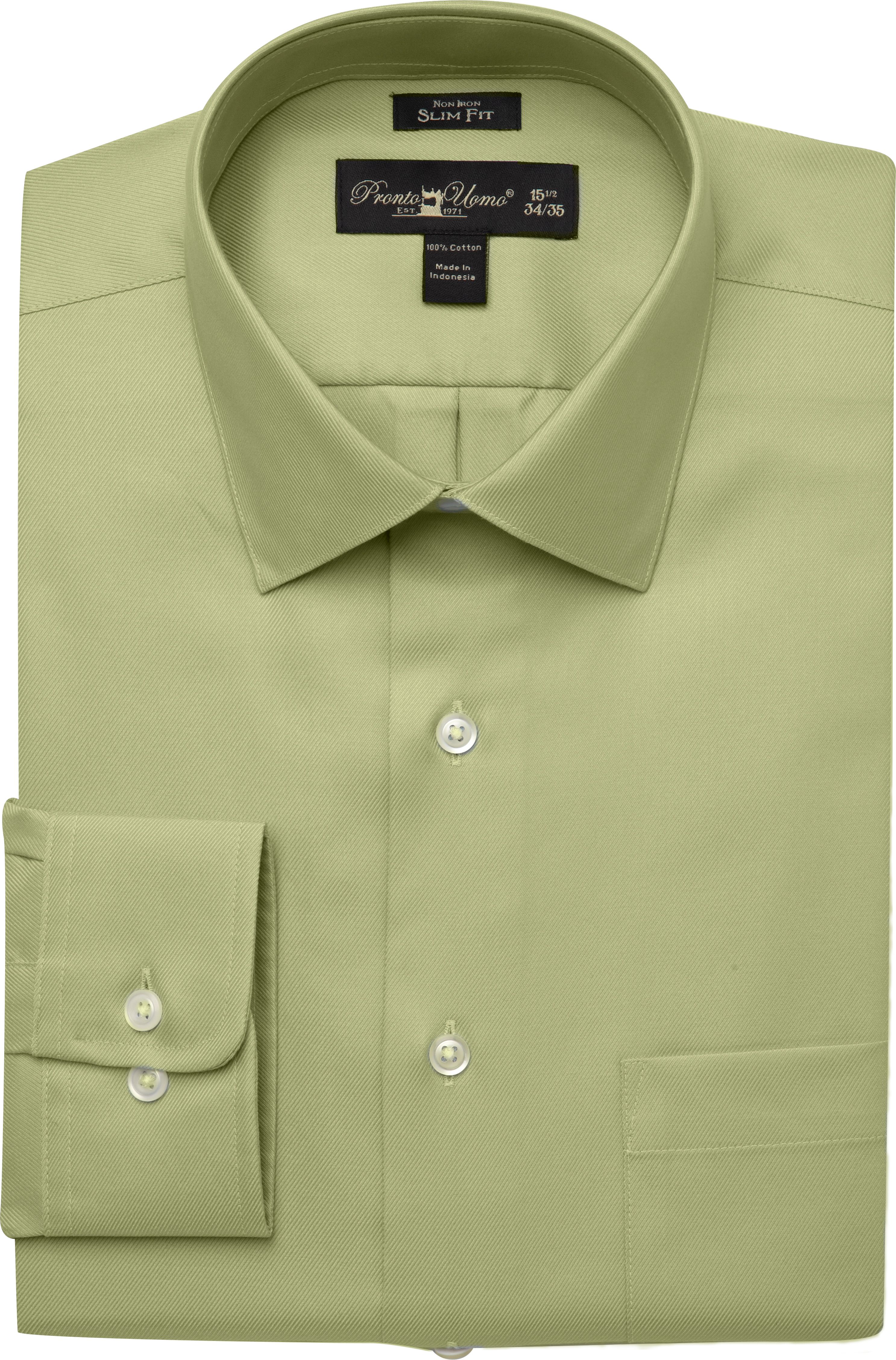 Pronto Uomo Light Green Twill Slim Fit Dress Shirt
