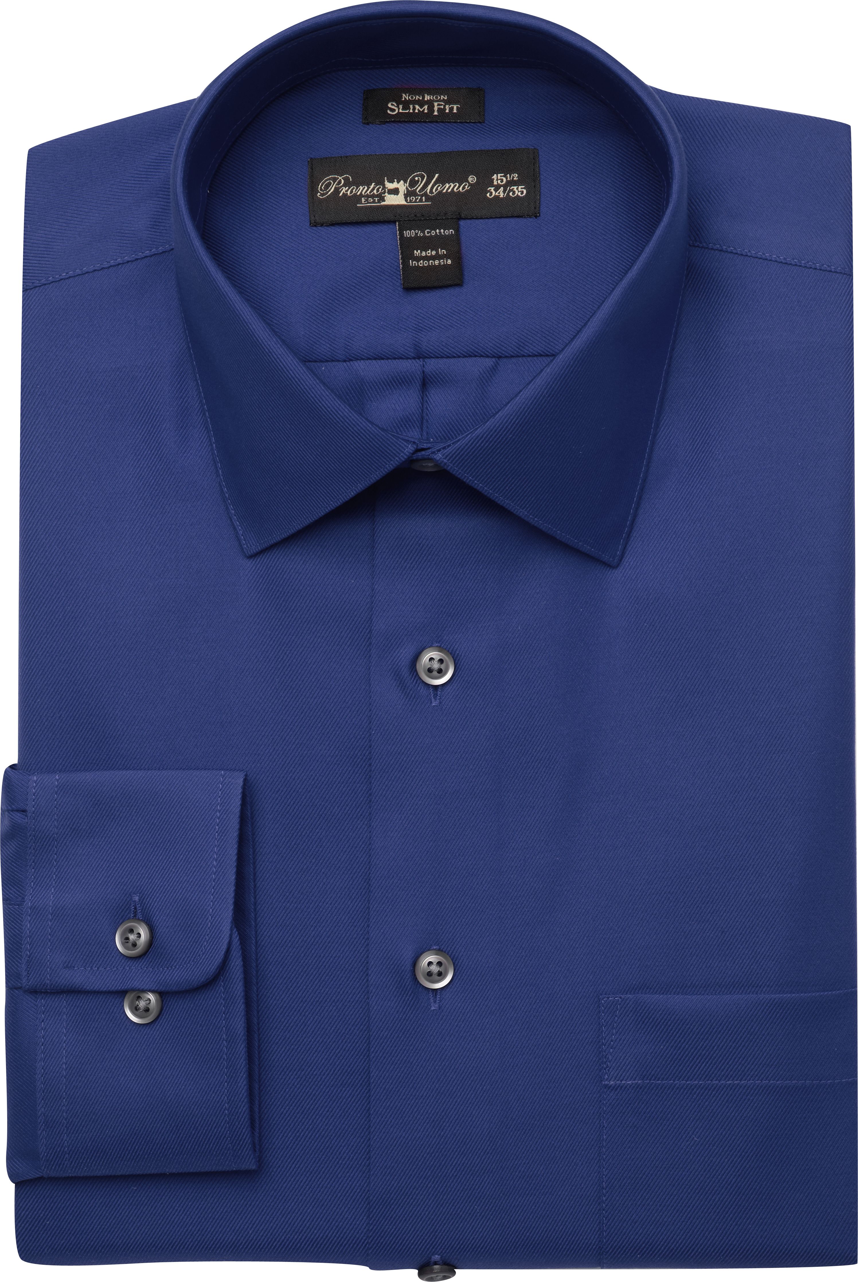 Pronto Uomo French Blue Twill Slim Fit Dress Shirt