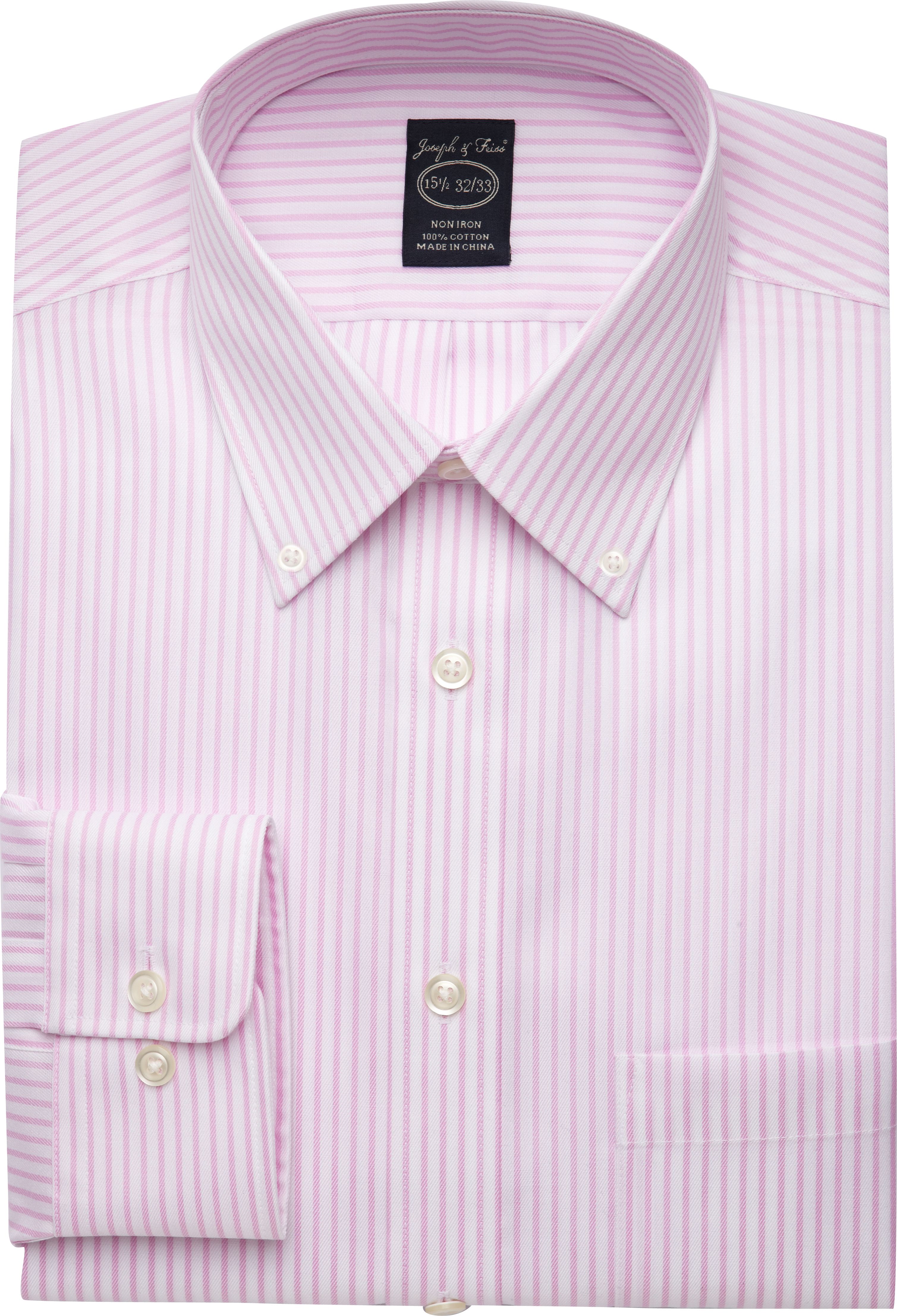 Joseph & Feiss Pink Stripe Button-Down Modern Fit Dress Shirt