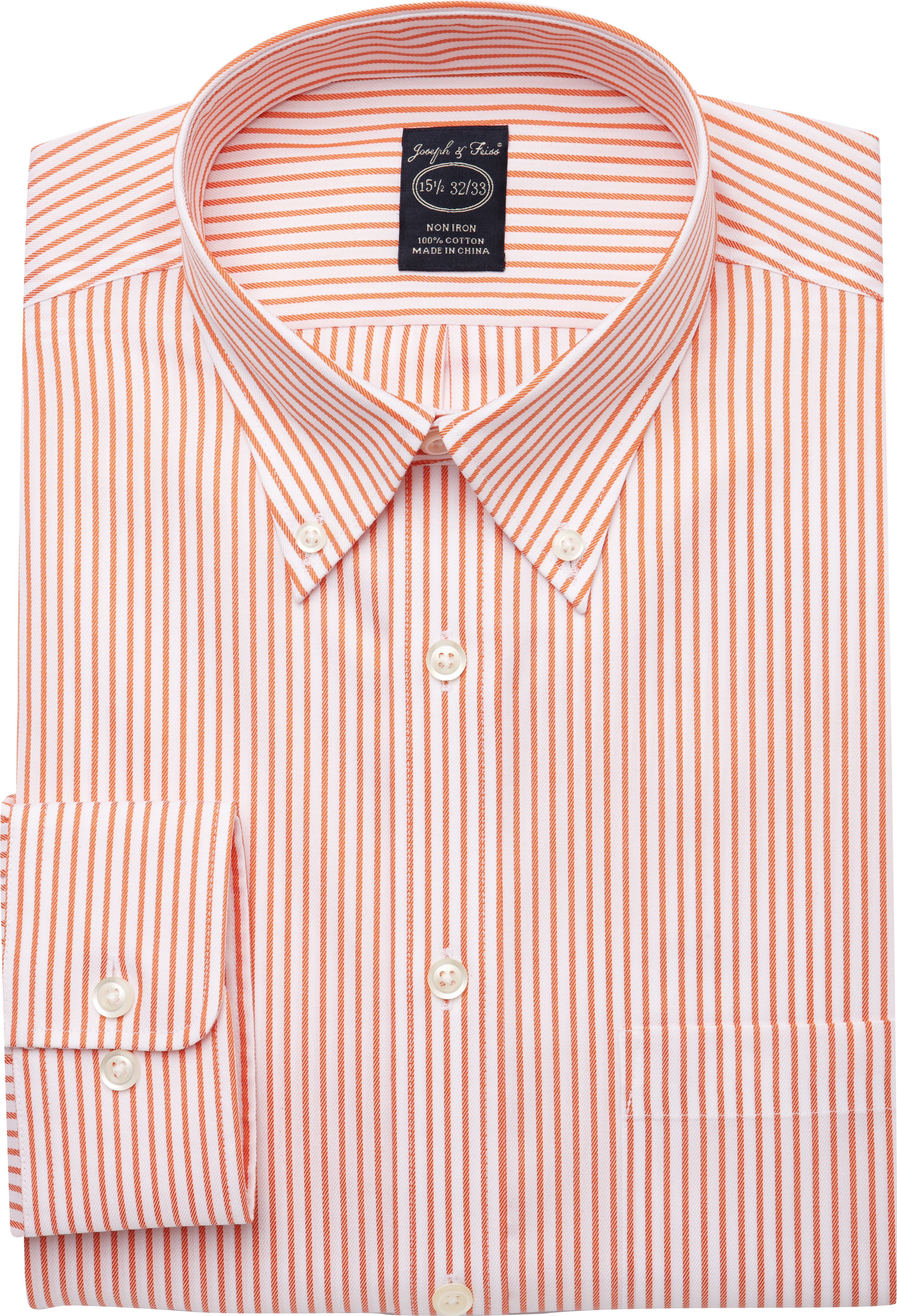 Joseph & Feiss Orange Stripe Button-Down Modern Fit Dress Shirt