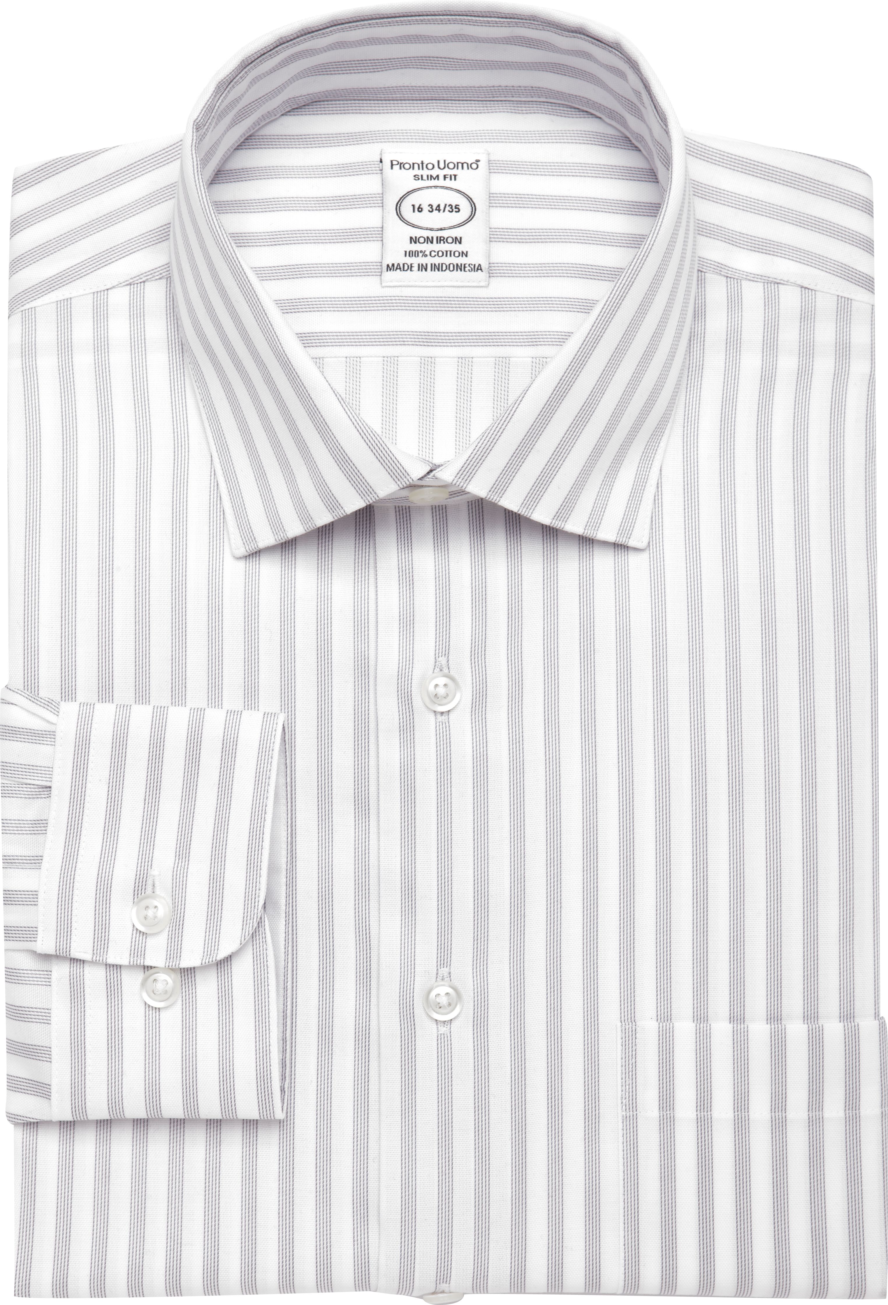 Pronto Uomo Gray Stripe Slim Fit Dress Shirt