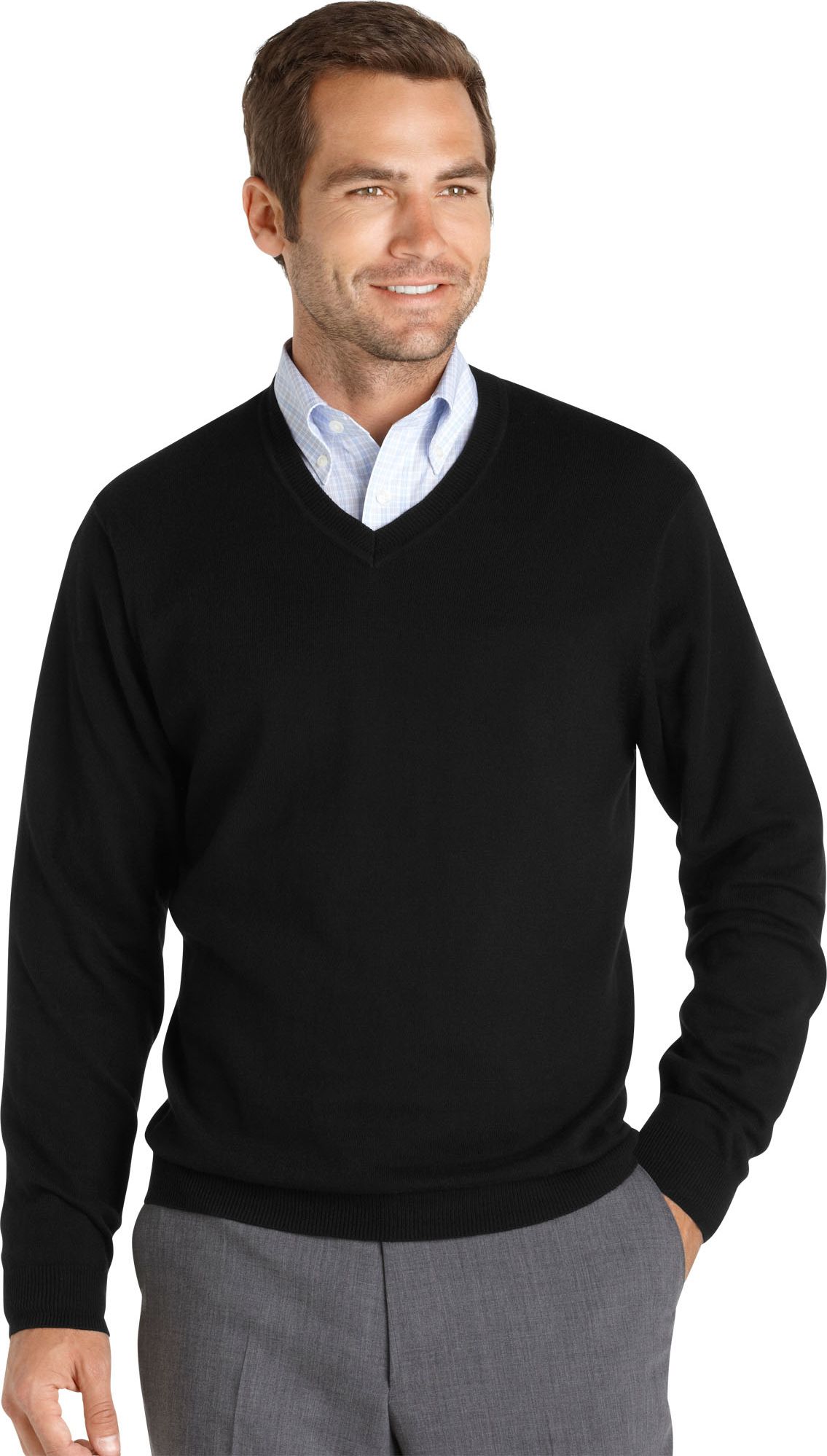 Pronto Uomo Black Cotton Cashmere V-Neck Sweater