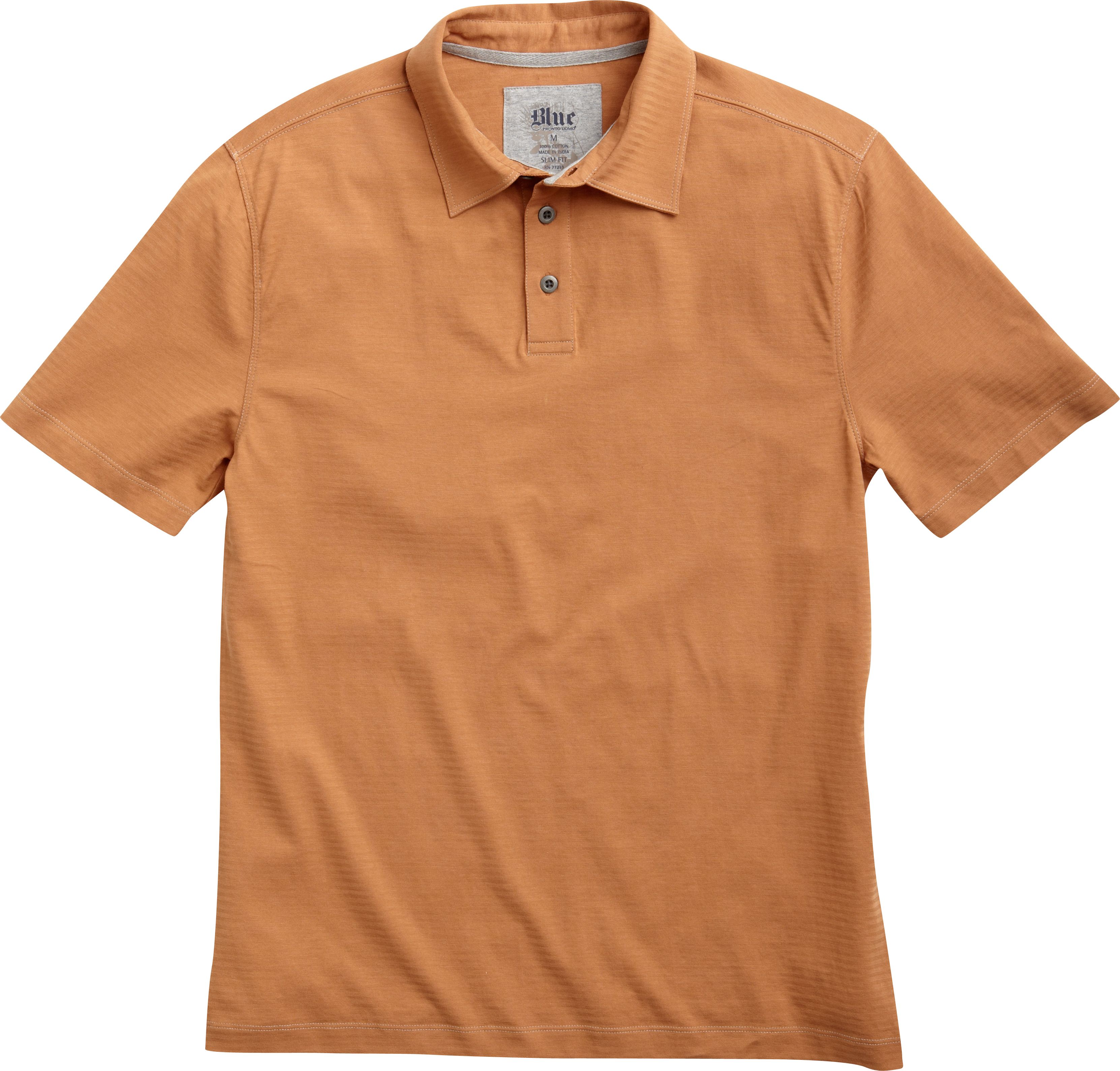 Pronto Blue Slim Fit Polo Shirt, Burnt Orange Tonal Stripe