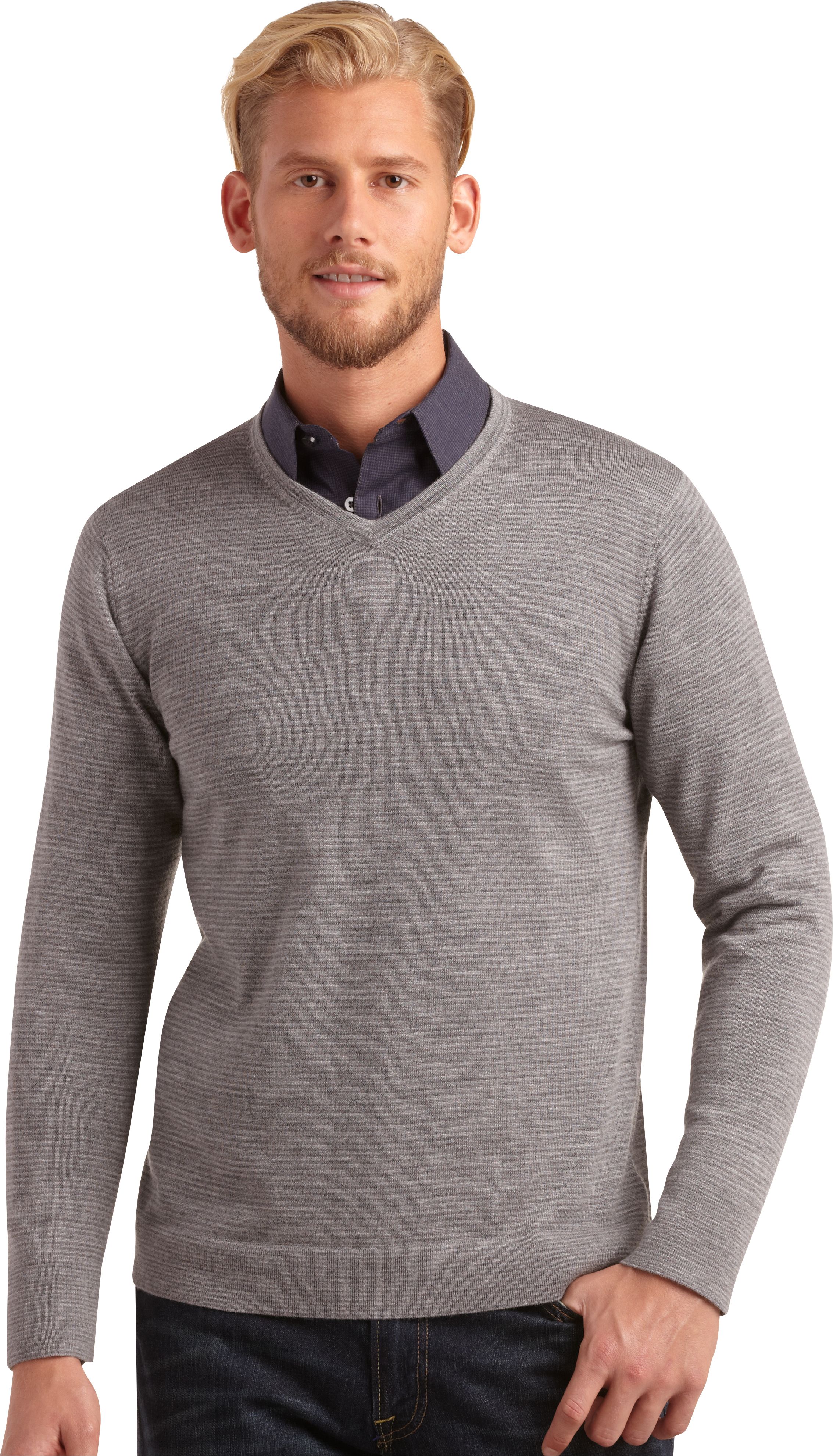 Pronto Uomo Gray Stripe V-Neck Sweater