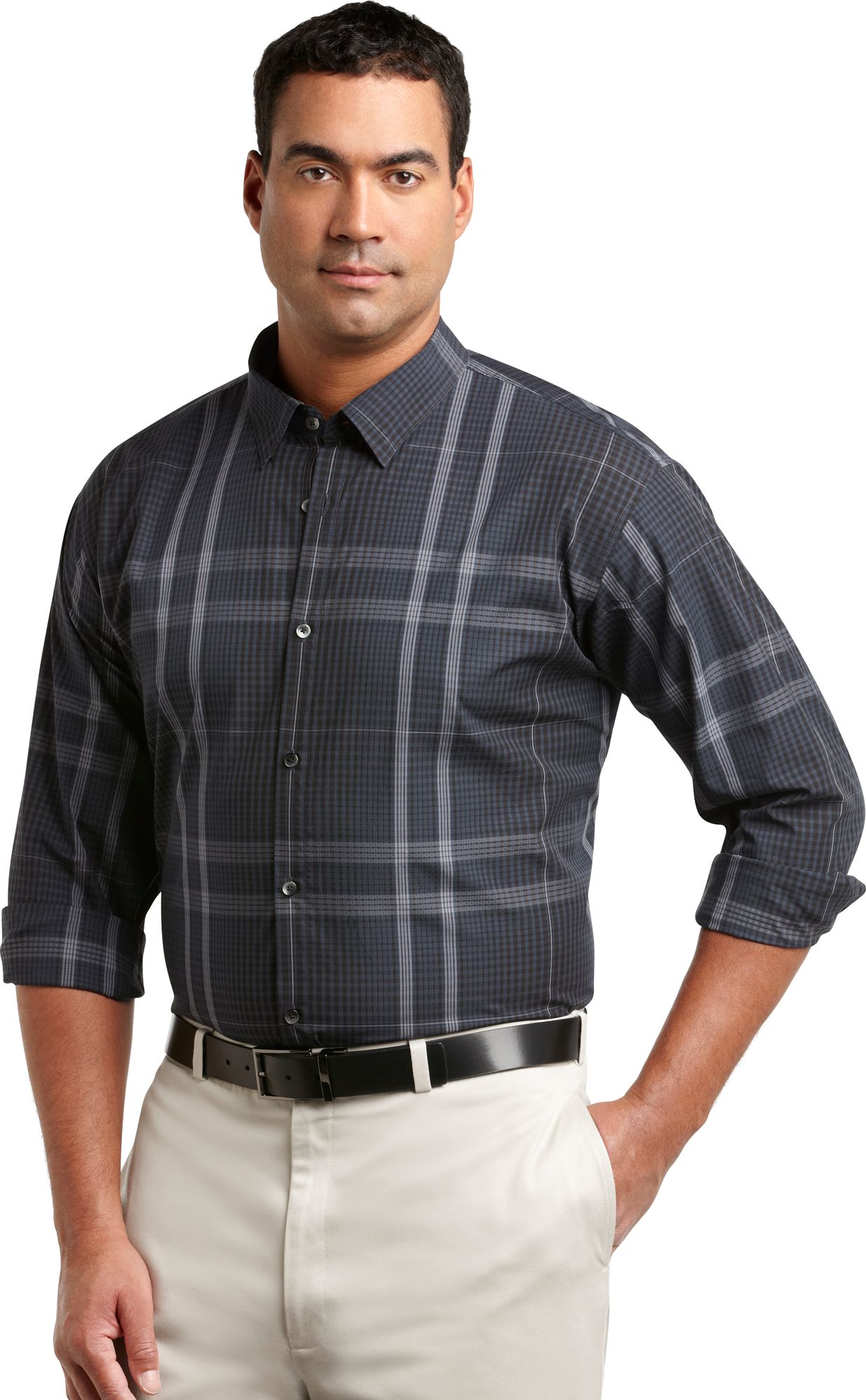 Calvin Klein Dark Blue and Black Plaid Sport Shirt