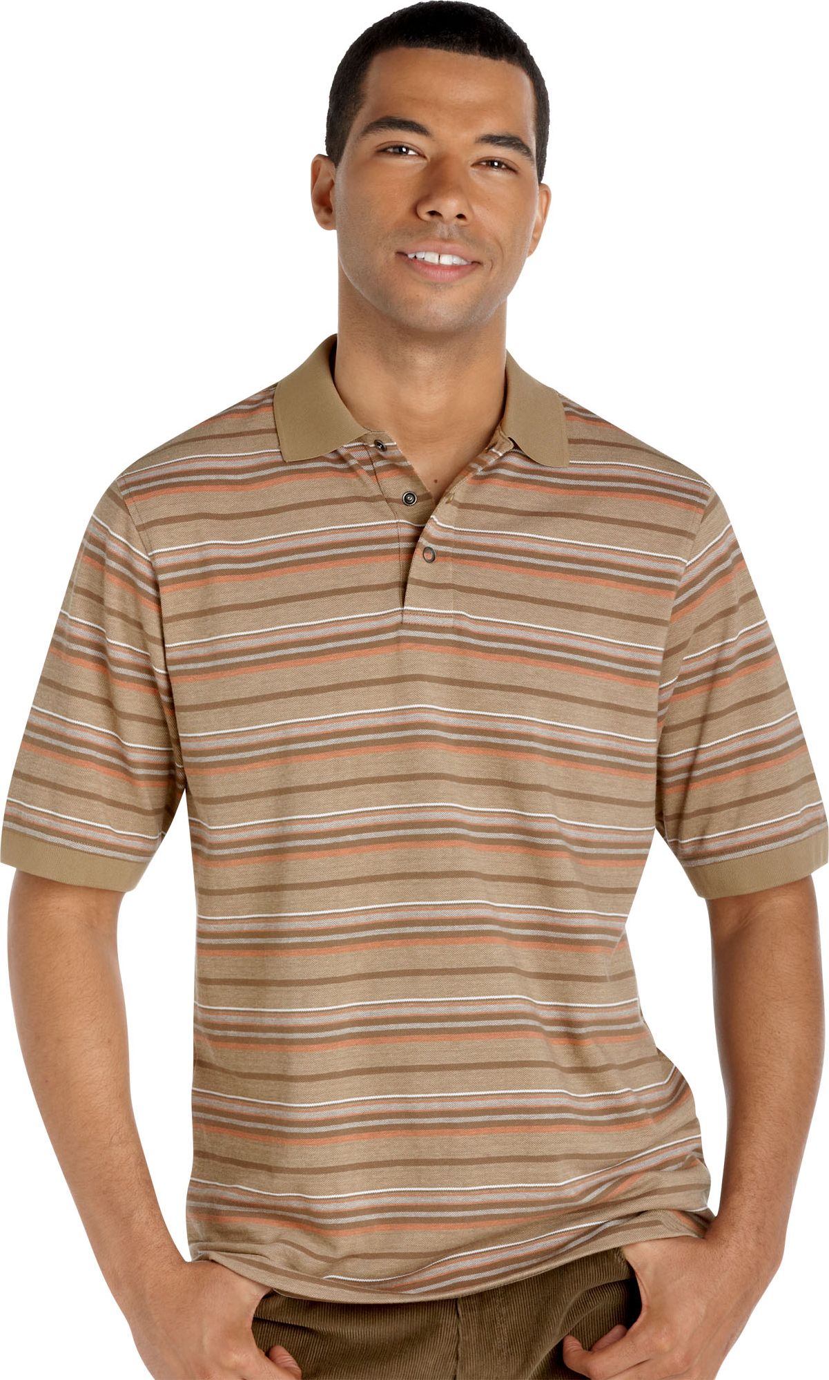 Weatherproof Taupe Stripe Polo Shirt