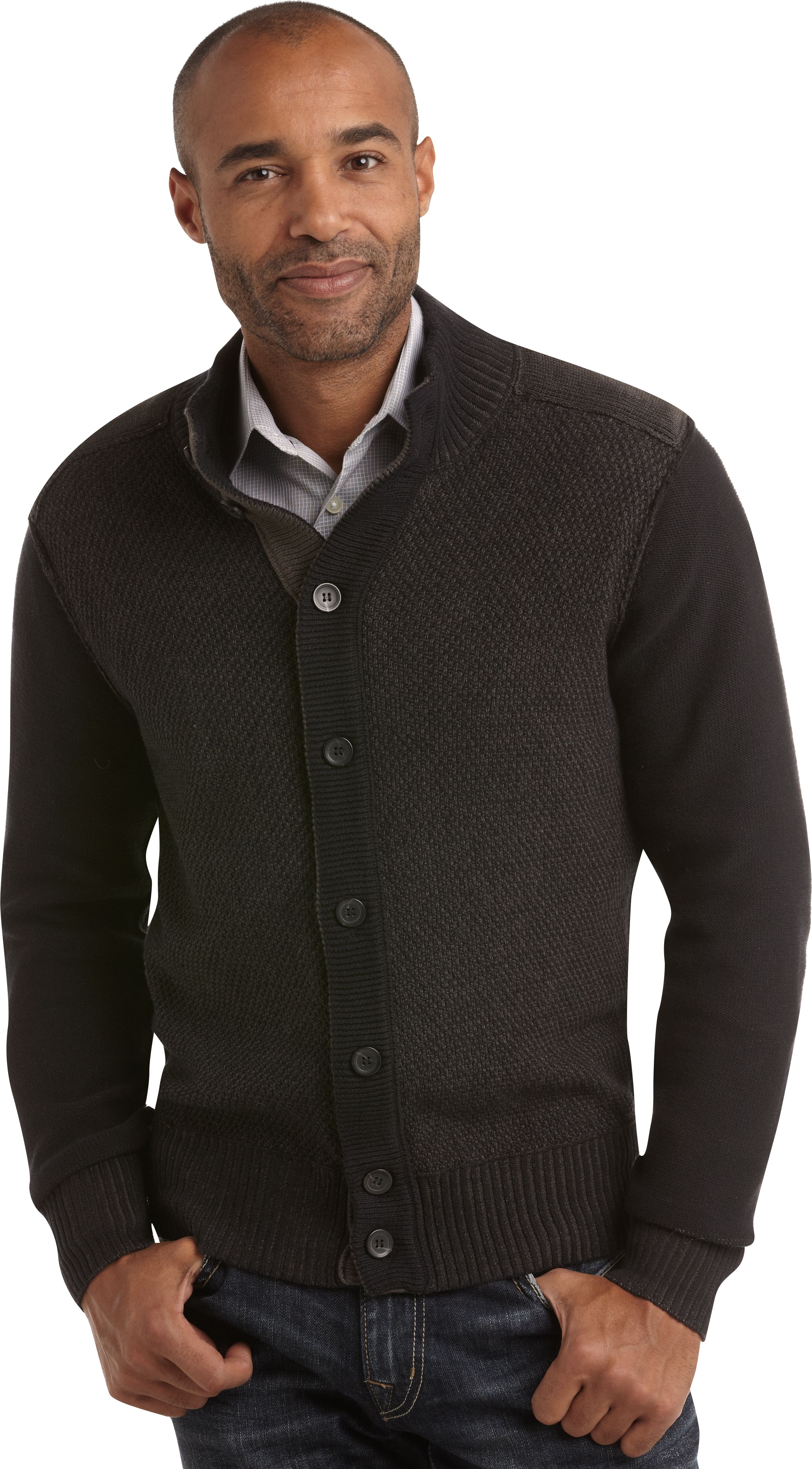 Pronto Blue Cardigan Sweater, Black and Charcoal