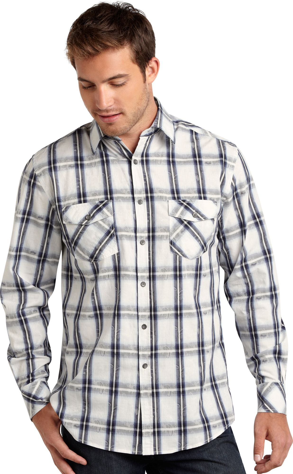 Pronto Blue Plaid Sport Shirt, Indigo
