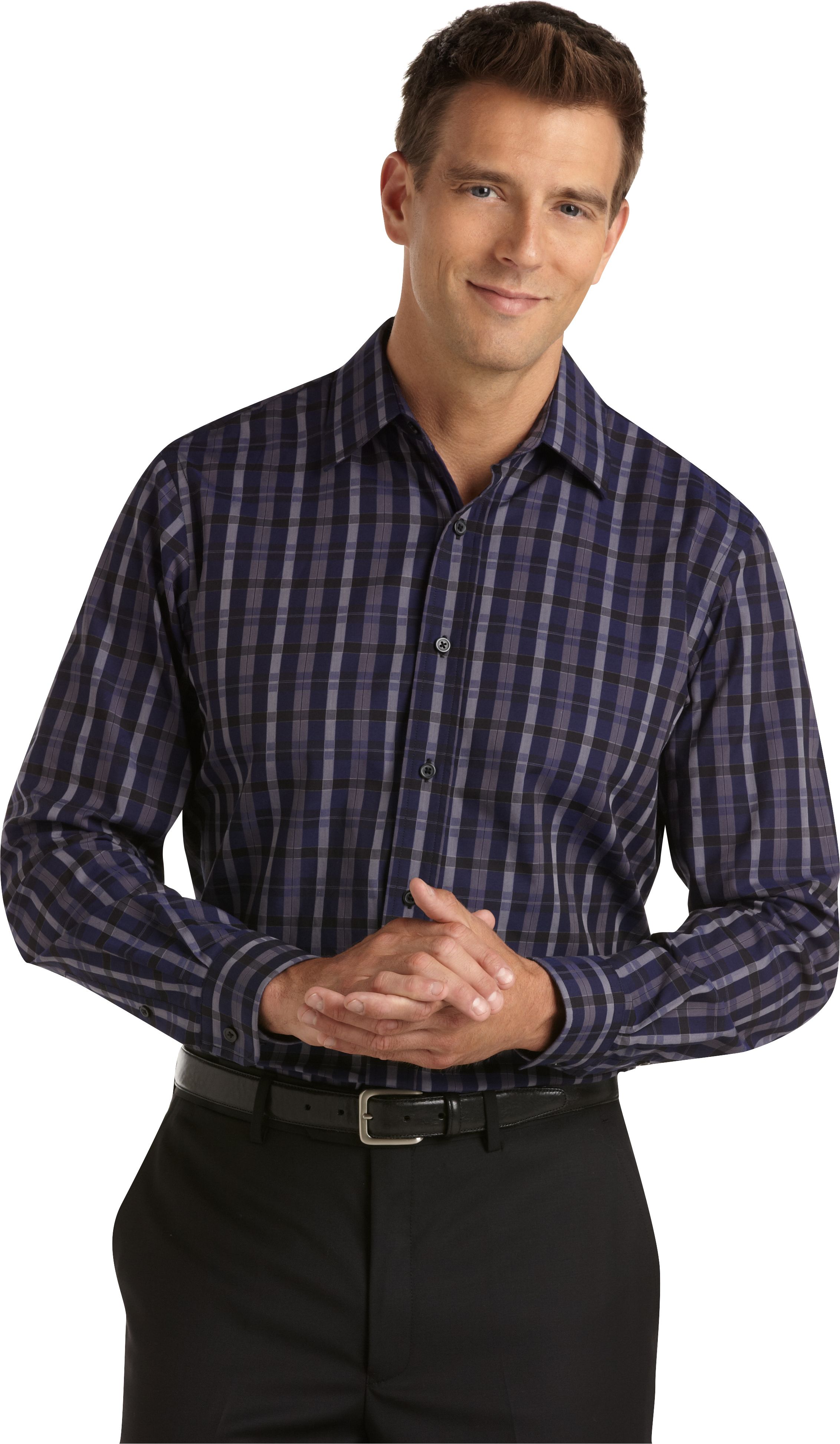 Pronto Uomo Navy and Purple Plaid Modern Fit Sport Shirt