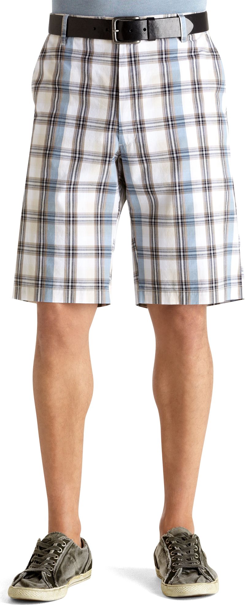 Pronto Blue Plaid Shorts, Ivory and Taupe