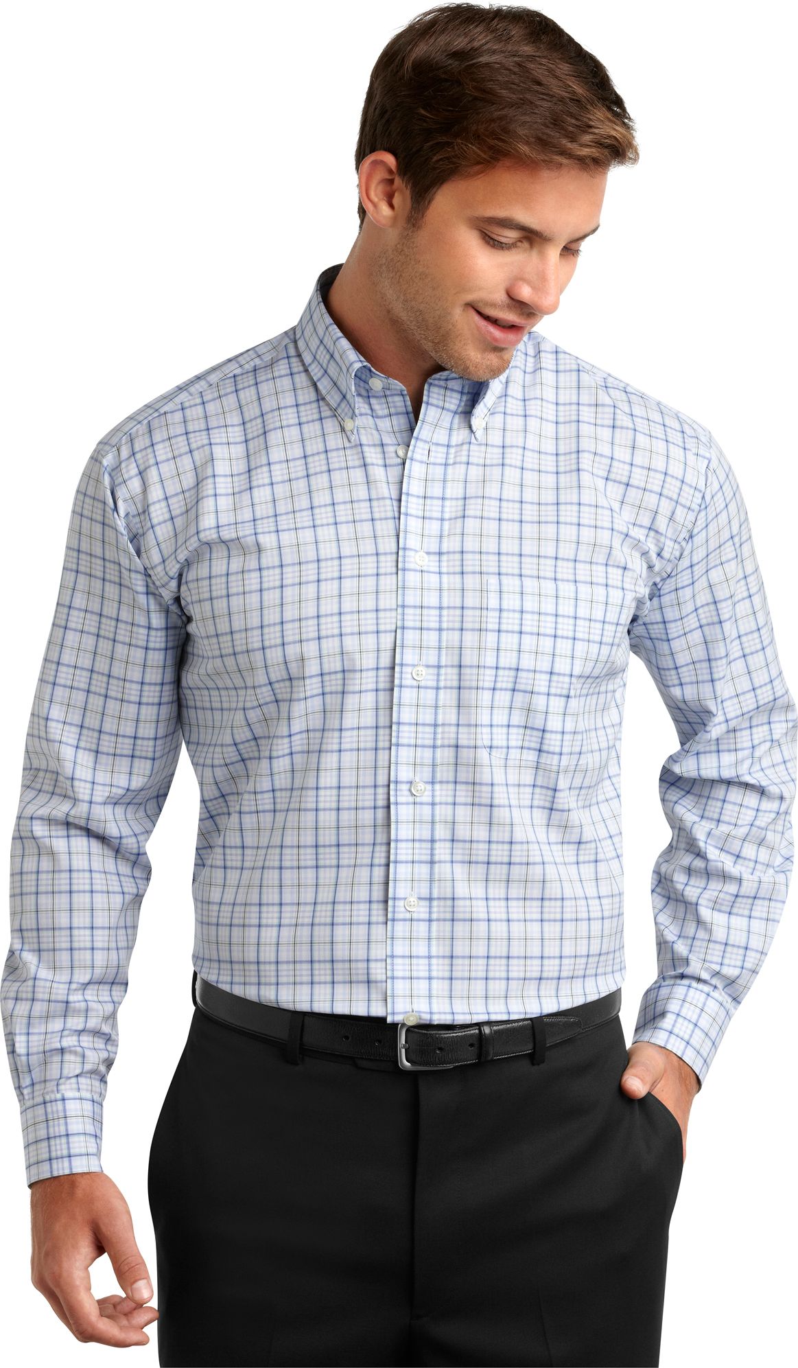 Joseph & Feiss Dark Green and Blue Plaid Sport Shirt