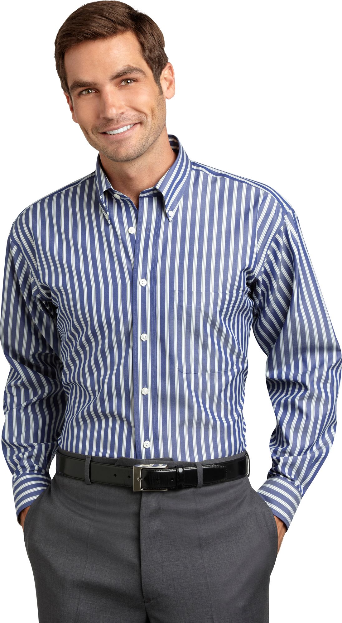 Joseph & Feiss Blue and Green Multistripe Sport Shirt
