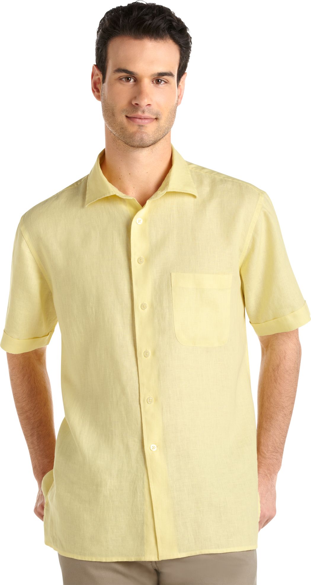 Pronto Uomo Yellow Linen Slim-Fit Shirt