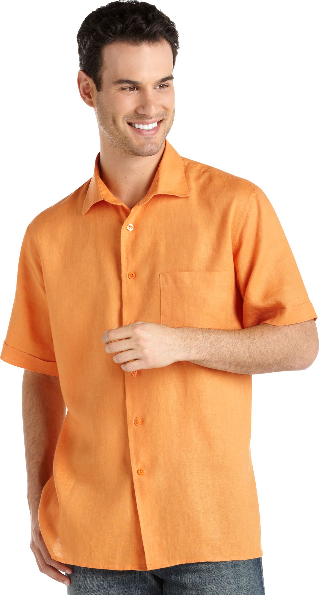Pronto Uomo Orange Linen Slim-Fit Shirt