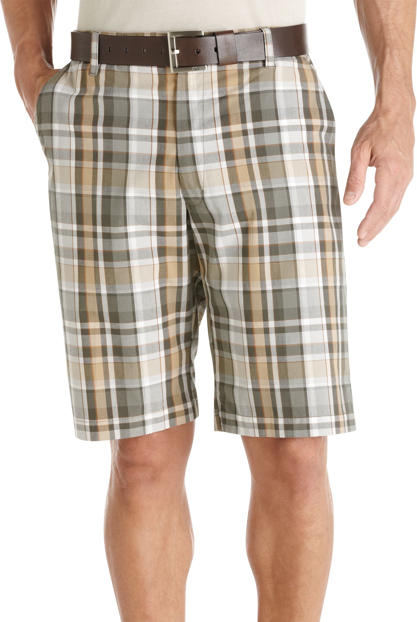 Pronto Blue Plaid Shorts, Olive