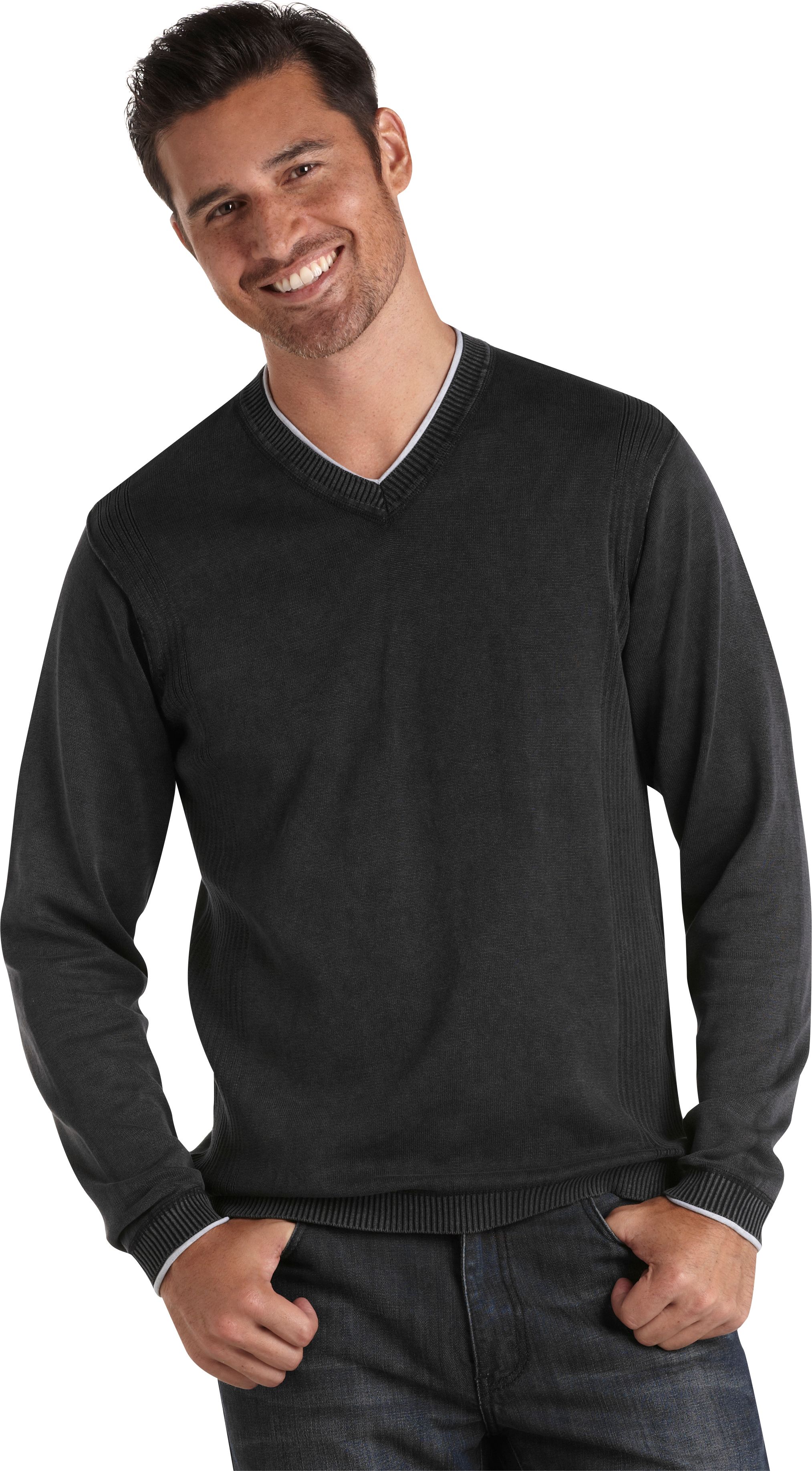 Pronto Blue Vintage V-Neck Sweater, Black