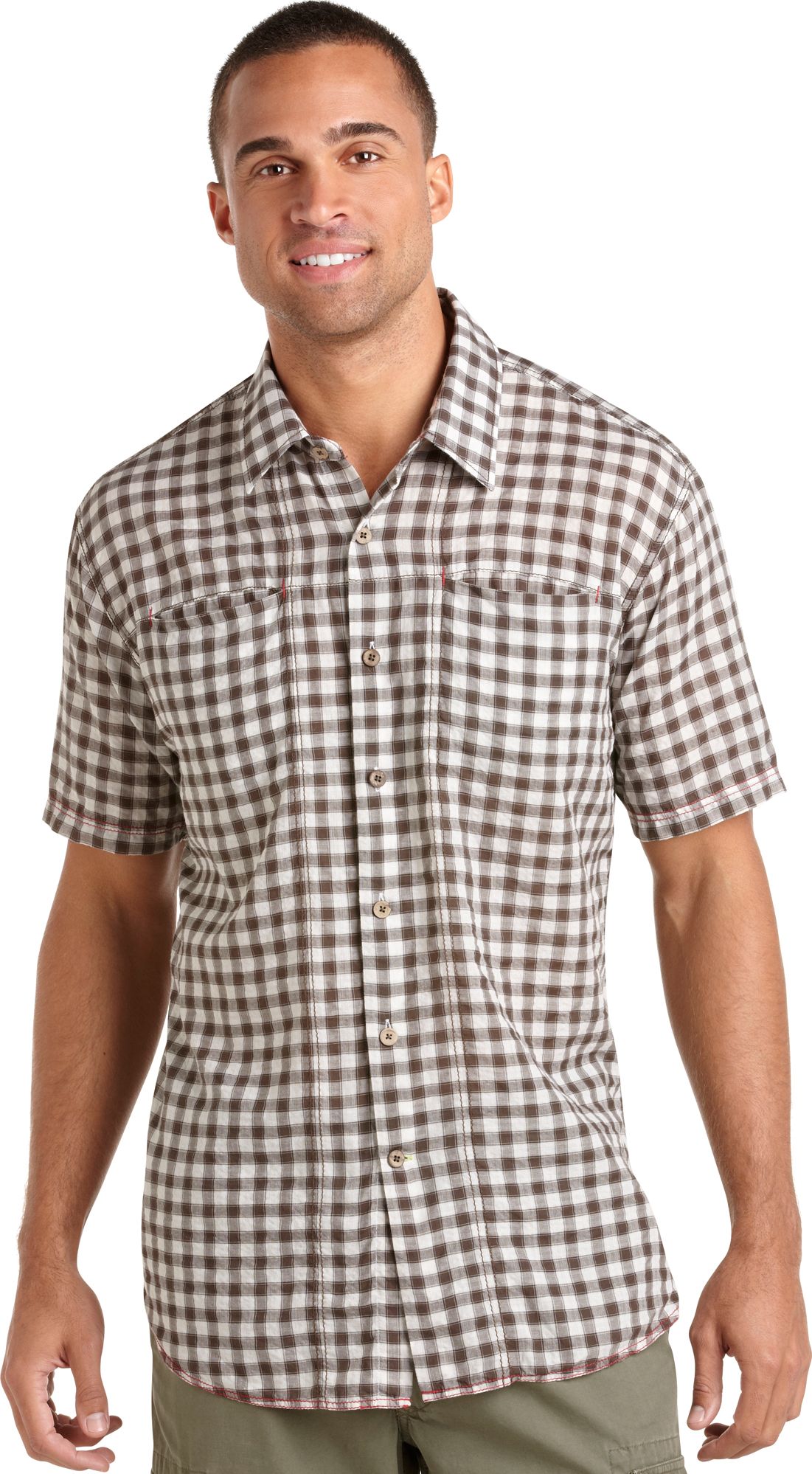 Pronto Blue Camp Shirt, Brown and White Check