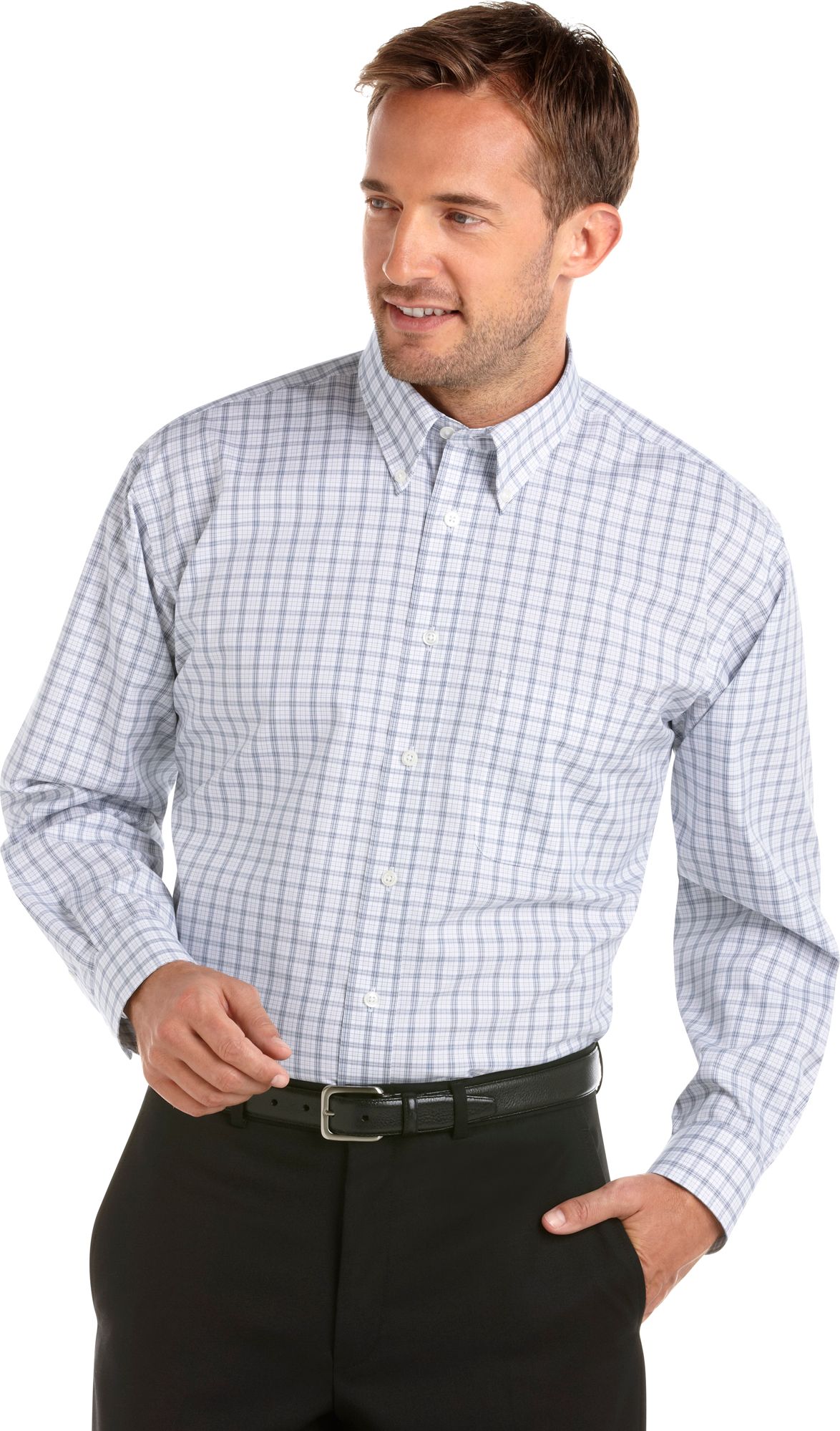 Joseph & Feiss White and Blue Check Button-Down Collar Sport Shirt