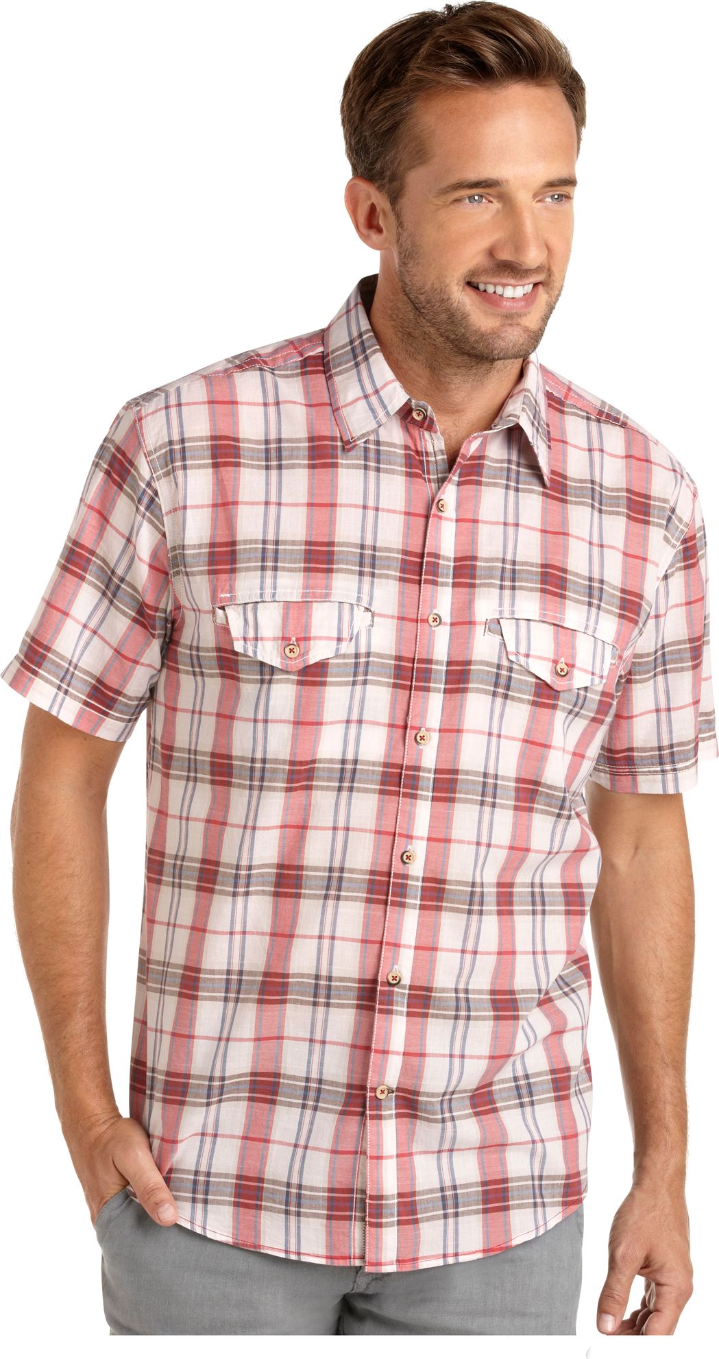Pronto Blue Sport Shirt, Red Plaid