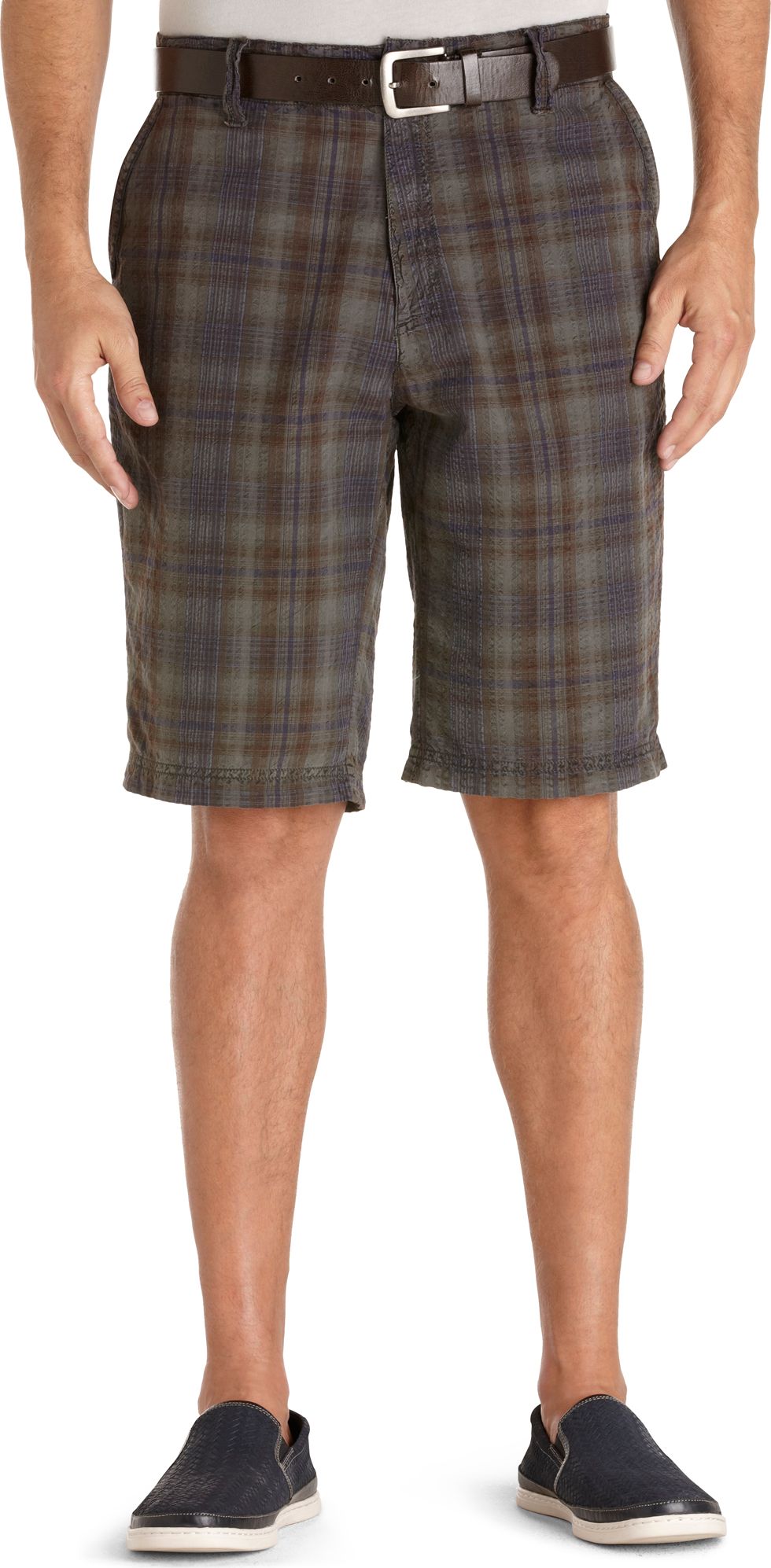 Pronto Blue Plaid Shorts, Gray