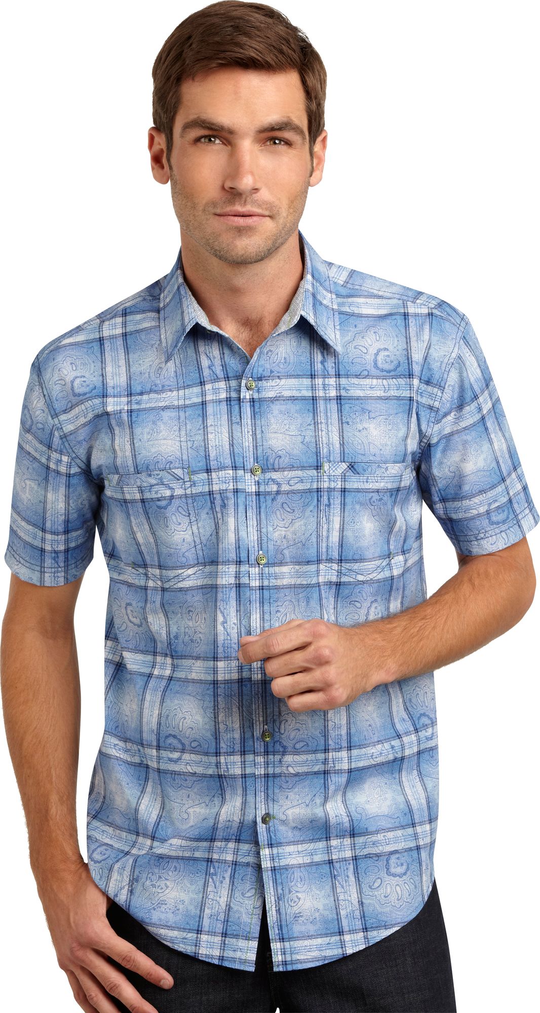 Pronto Blue Sport Shirt Blue Paisley Plaid