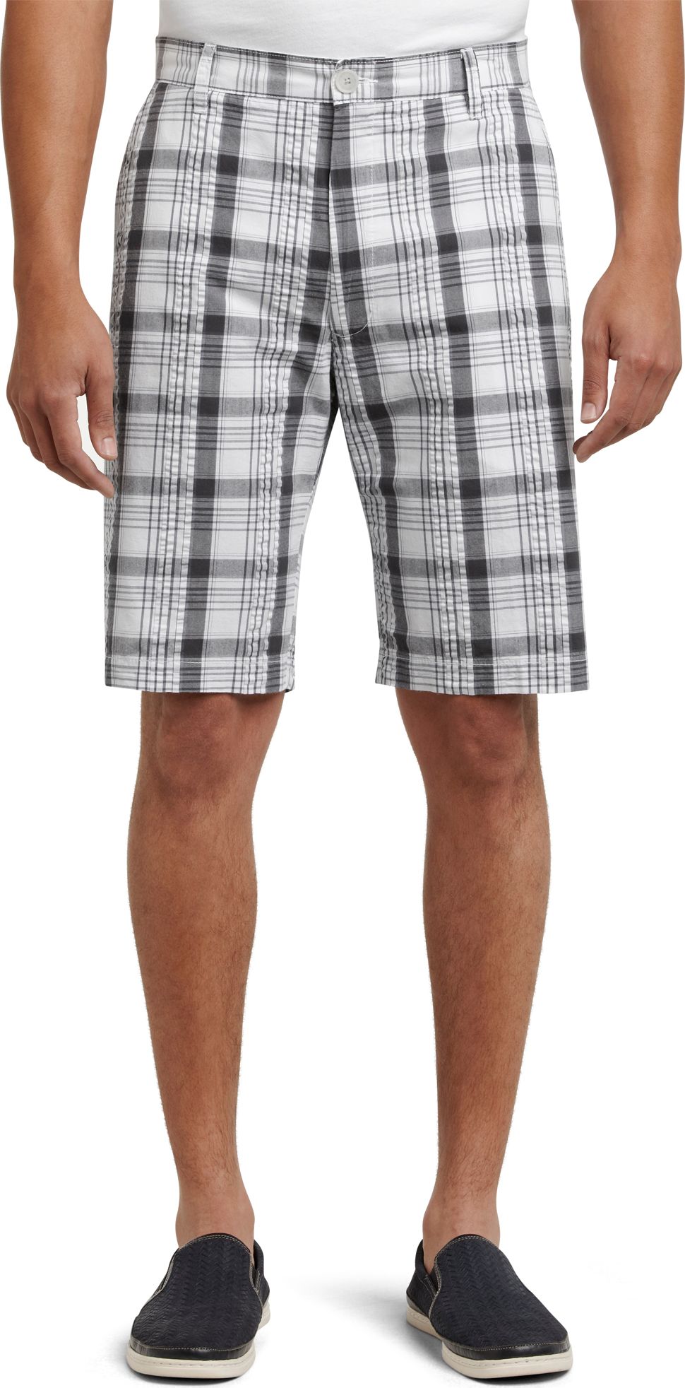 Pronto Blue Plaid Shorts, Gray and White
