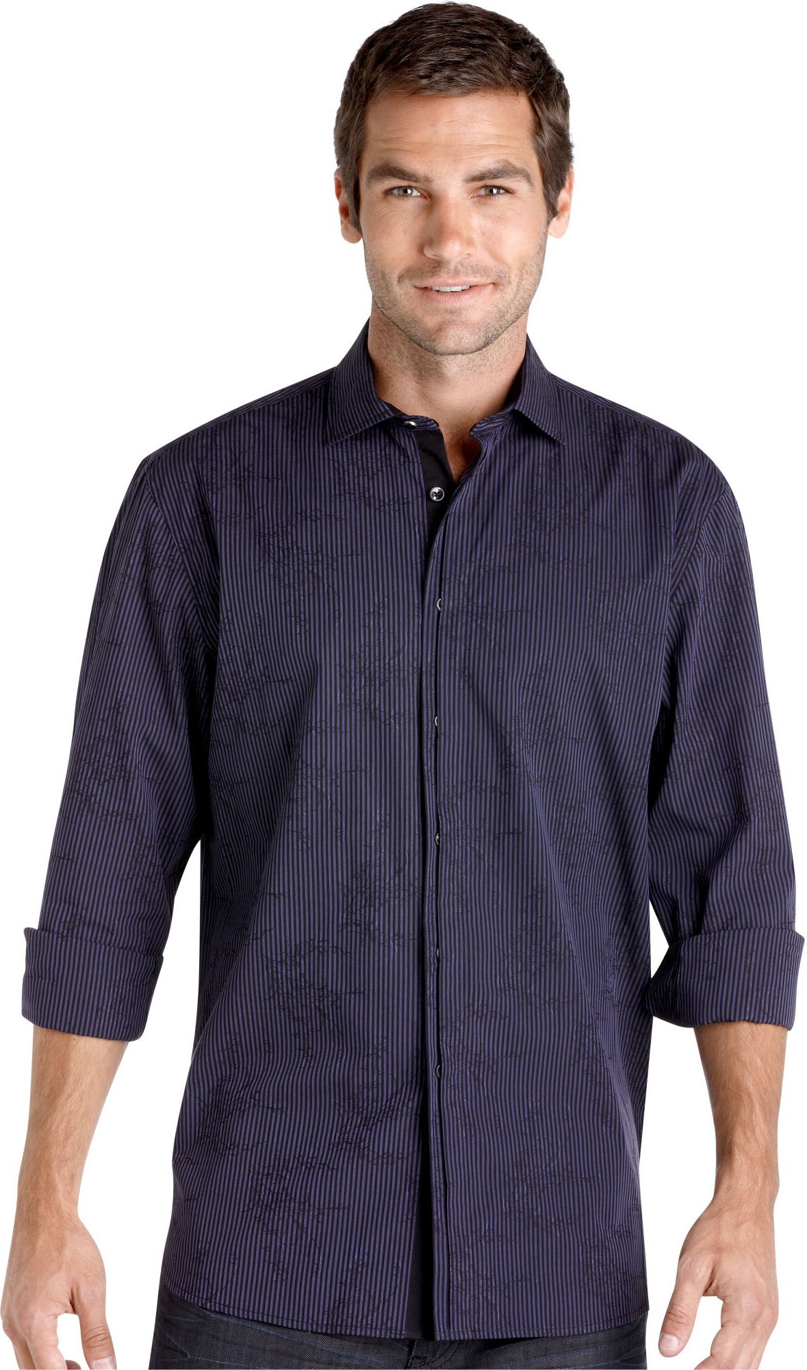 Pronto Blue Woven Shirt, Navy Stripe