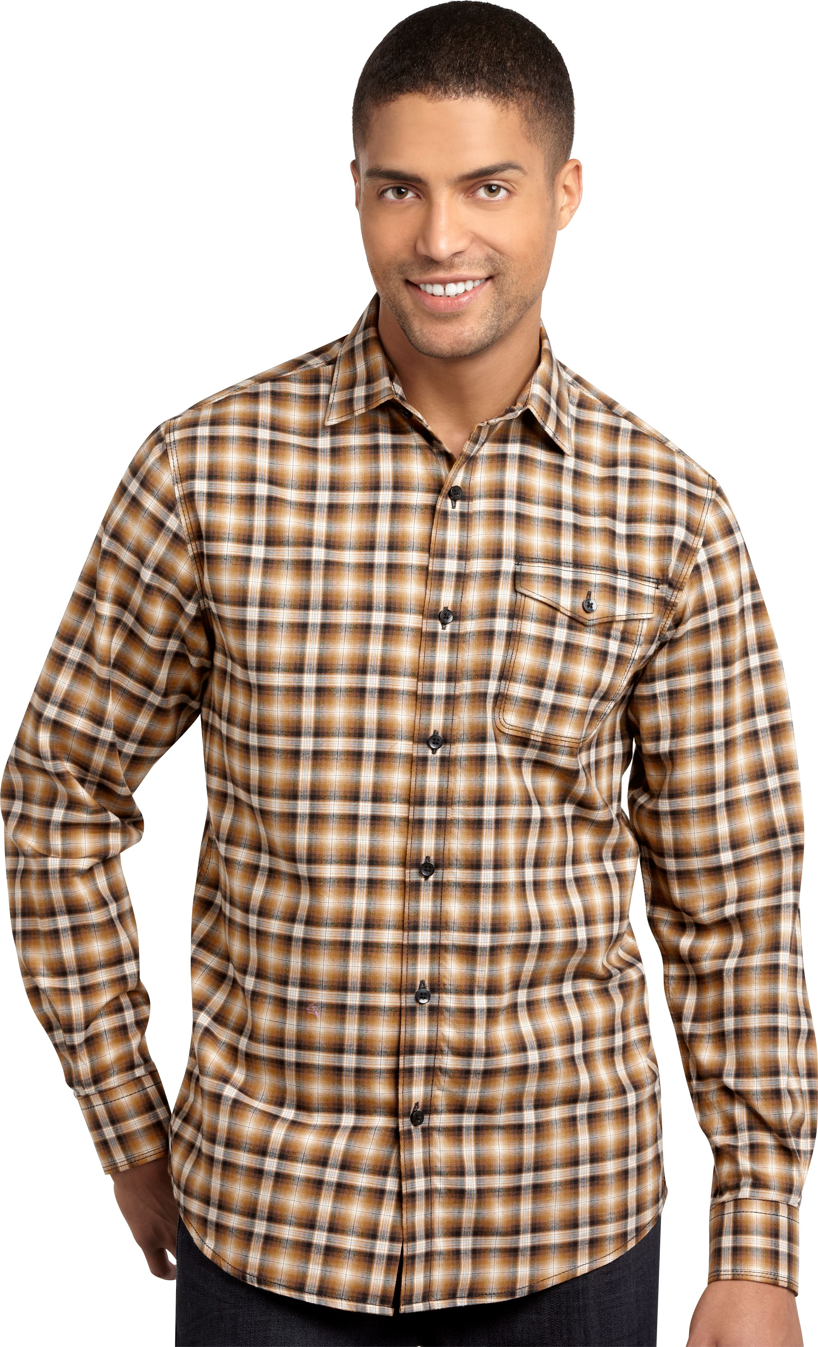 Pronto Blue Sport Shirt, Black and Gold Plaid
