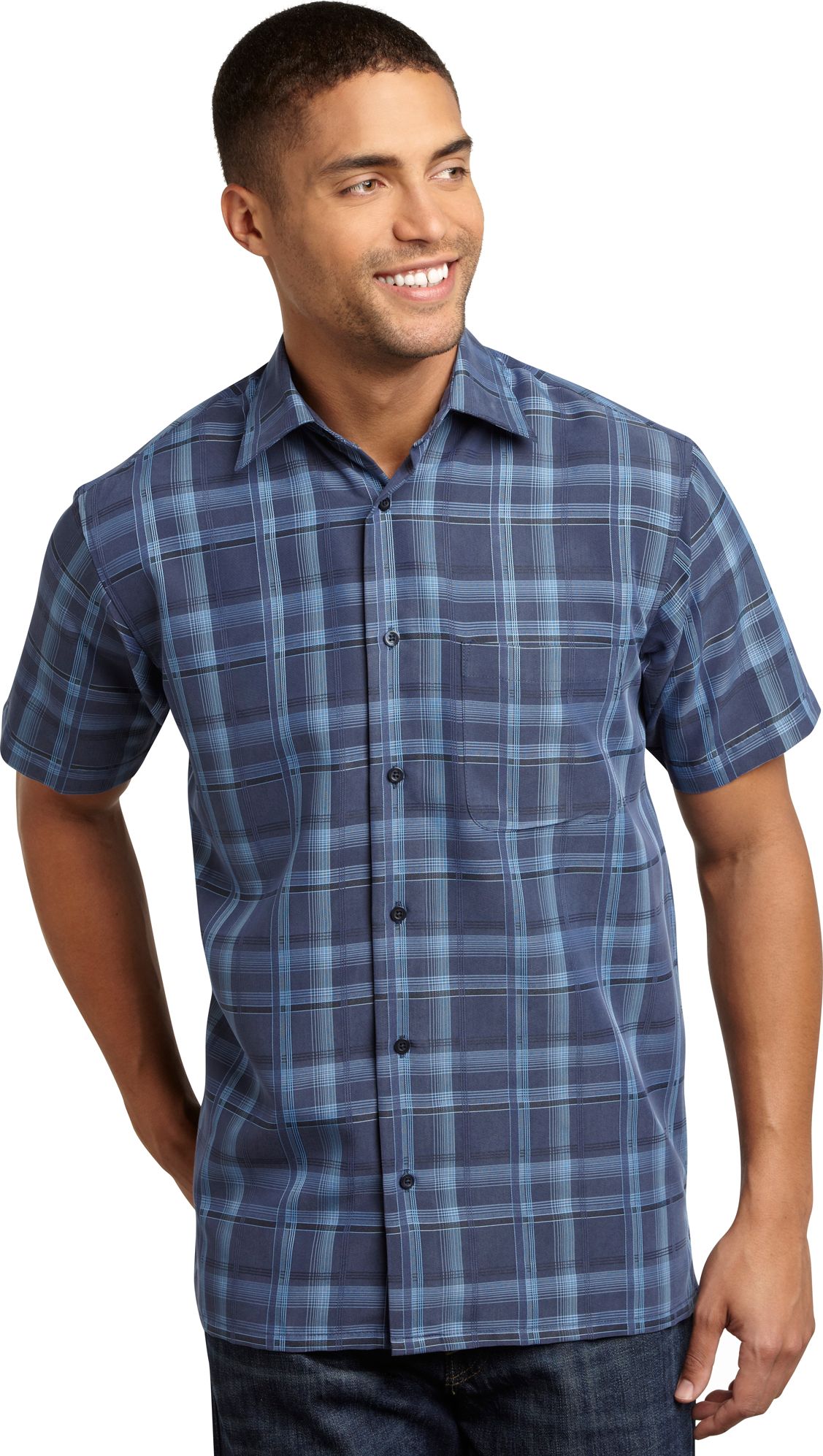 Pronto Uomo Navy Plaid Camp Collar Shirt